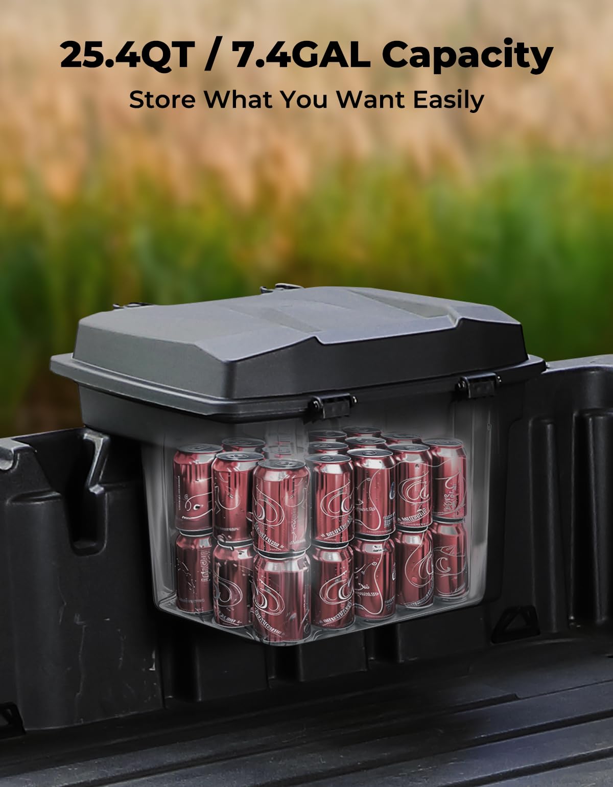 KEMIMOTO UTV Bed Storage Box - 7.4 Gallon Waterproof Lockable Cargo Organizer for Can-Am Defender & Defender MAX (2016-2025) | Heavy-Duty Trunk Bin with Easy Installation | Perfect for Off-Road Adventures, Hunting Gear Storage & Camping Equipment Organization