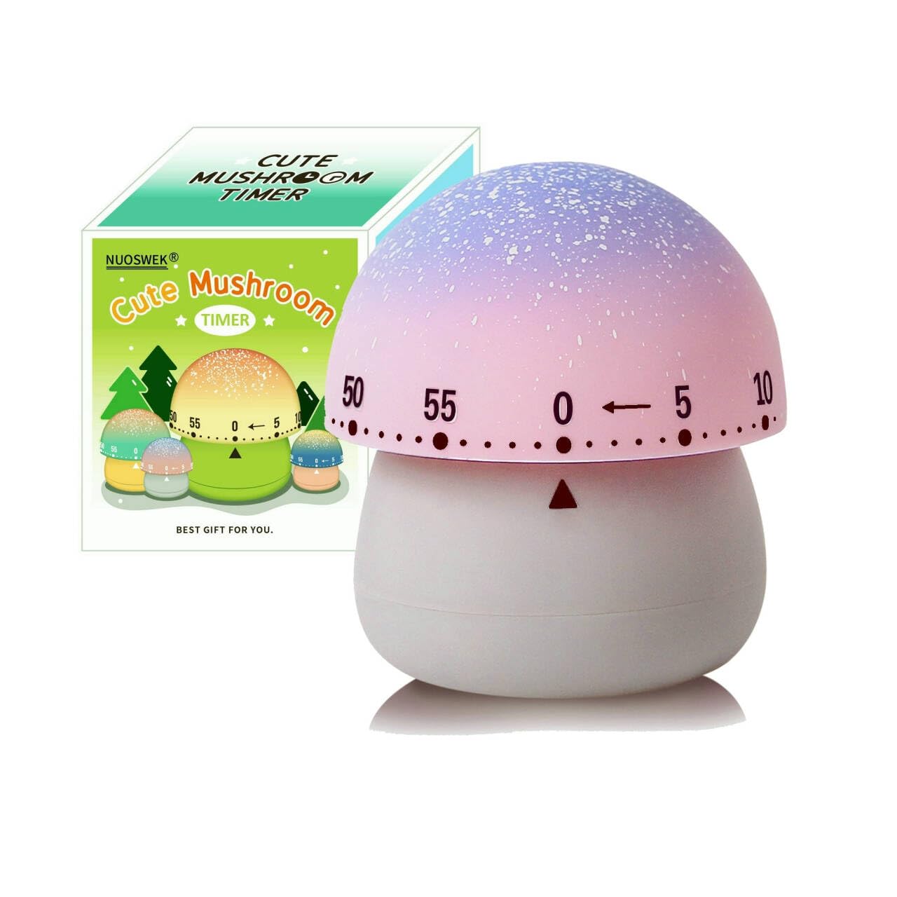 60 Minute Mechanical Kitchen Timer - Cute Mushroom Wind Up Countdown Timer for Cooking, Baking, Study & Classroom Use | Manual Timer for Kids & Adults | Perfect for Home, Office & School (Grey Base)