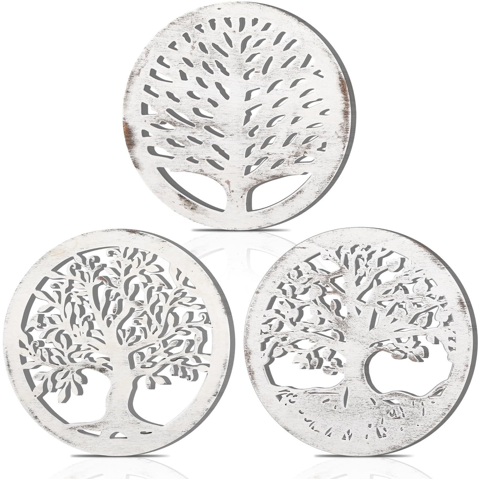 3 Pcs Wooden Trivets - 8 Inch Rustic Round Heat Resistant Pot Holders for Kitchen, Dining Table, Hot Dishes & Tea - Farmhouse Style Home Decor (White) | Perfect for Holiday Meals, Cozy Winter Gatherings & Farmhouse Kitchen Protection