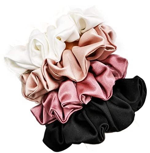 6 Pieces Satin Silk Scrunchies for Women - Soft No Slip Hair Ties, Gentle Ponytail Holders for Thick Hair (Perfect for Work, Gym & Everyday Use)