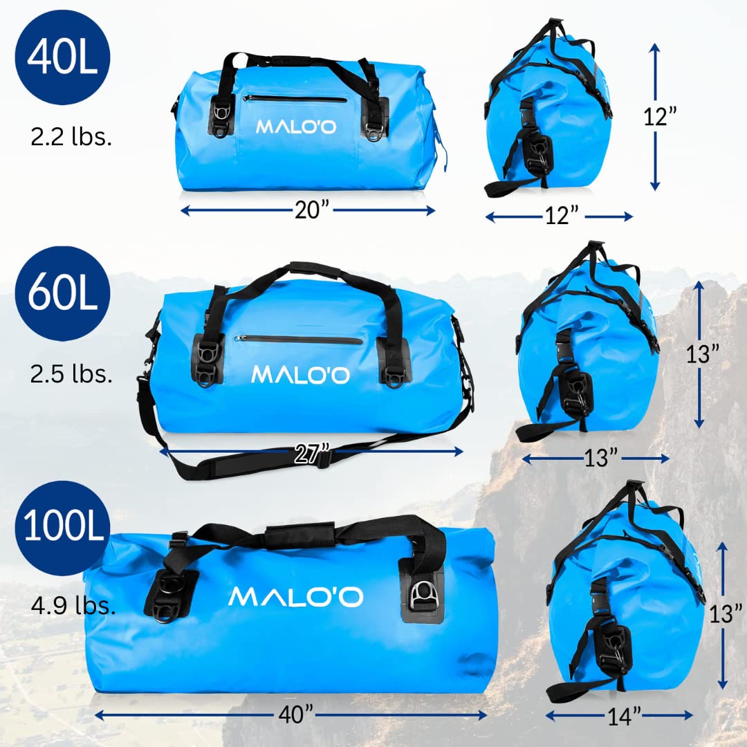 **Malo'o Waterproof Dry Bag Duffel 40L/60L/100L – Roll Top Design for Kayaking, Rafting, Boating, Swimming, Camping, Hiking, Beach & Fishing – Durable with Internal/External Pockets & MOLLE Loops – Keep Gear Dry for Outdoor Adventures**