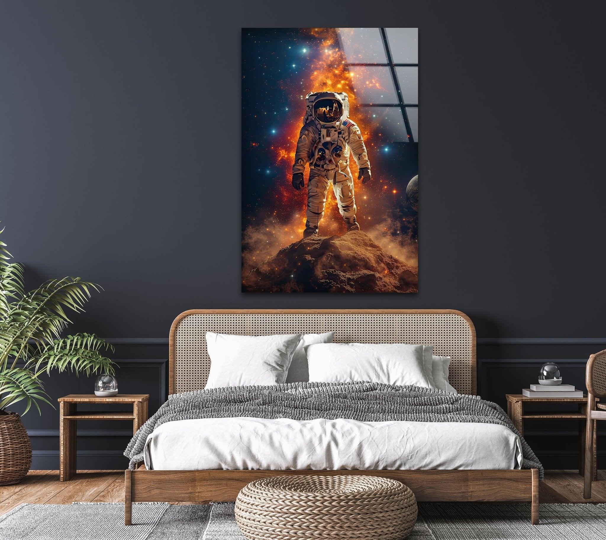 Astronaut on the Moon Glass Wall Art - Space-Themed Home Decor for Living Room, Bedroom & Office - Unique Gift for Astronomy Lovers