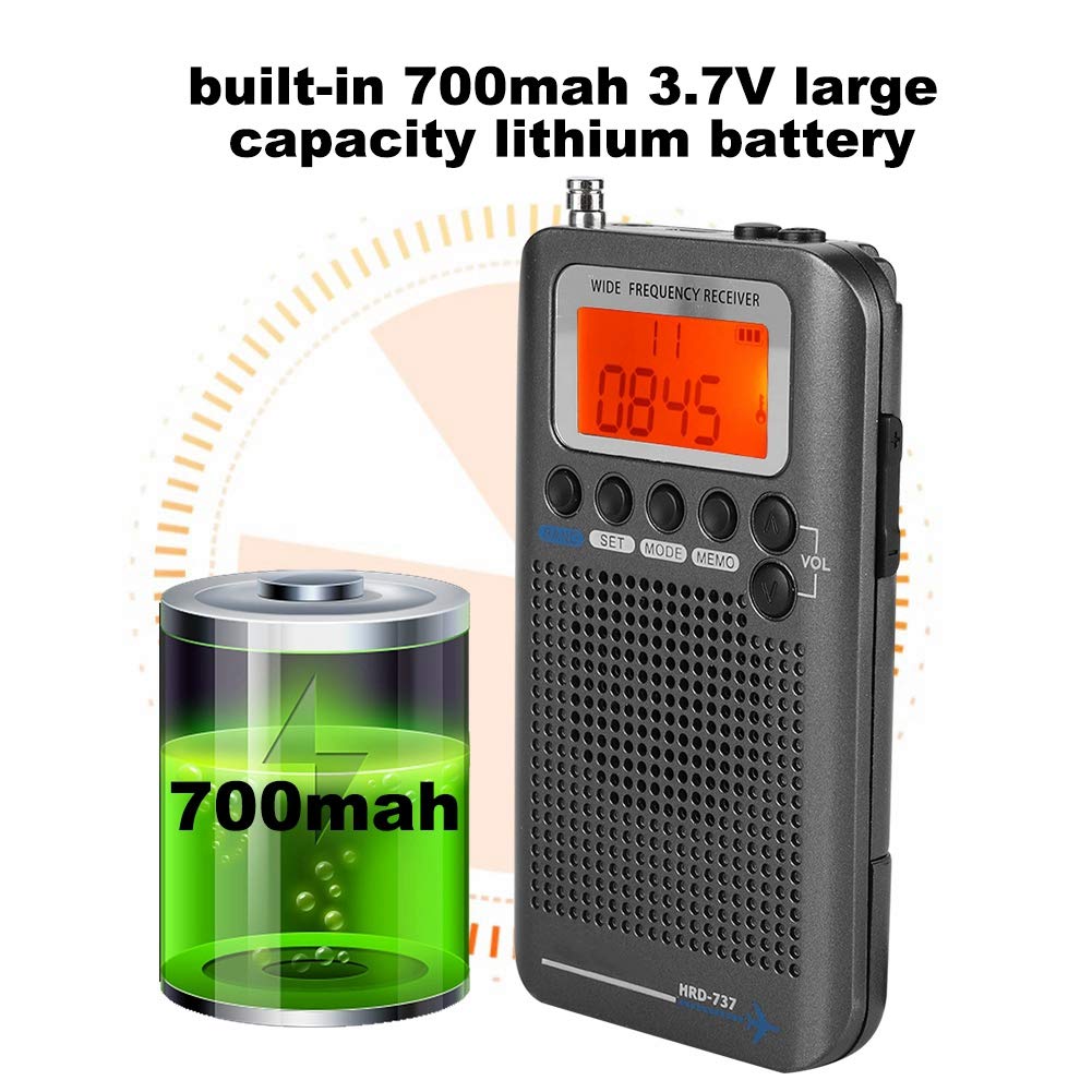 Full Band VHF Portable Radio with Airband Scanner - Handheld Aviation Receiver for Pilots, Emergency Communication & Outdoor Adventures (Black)