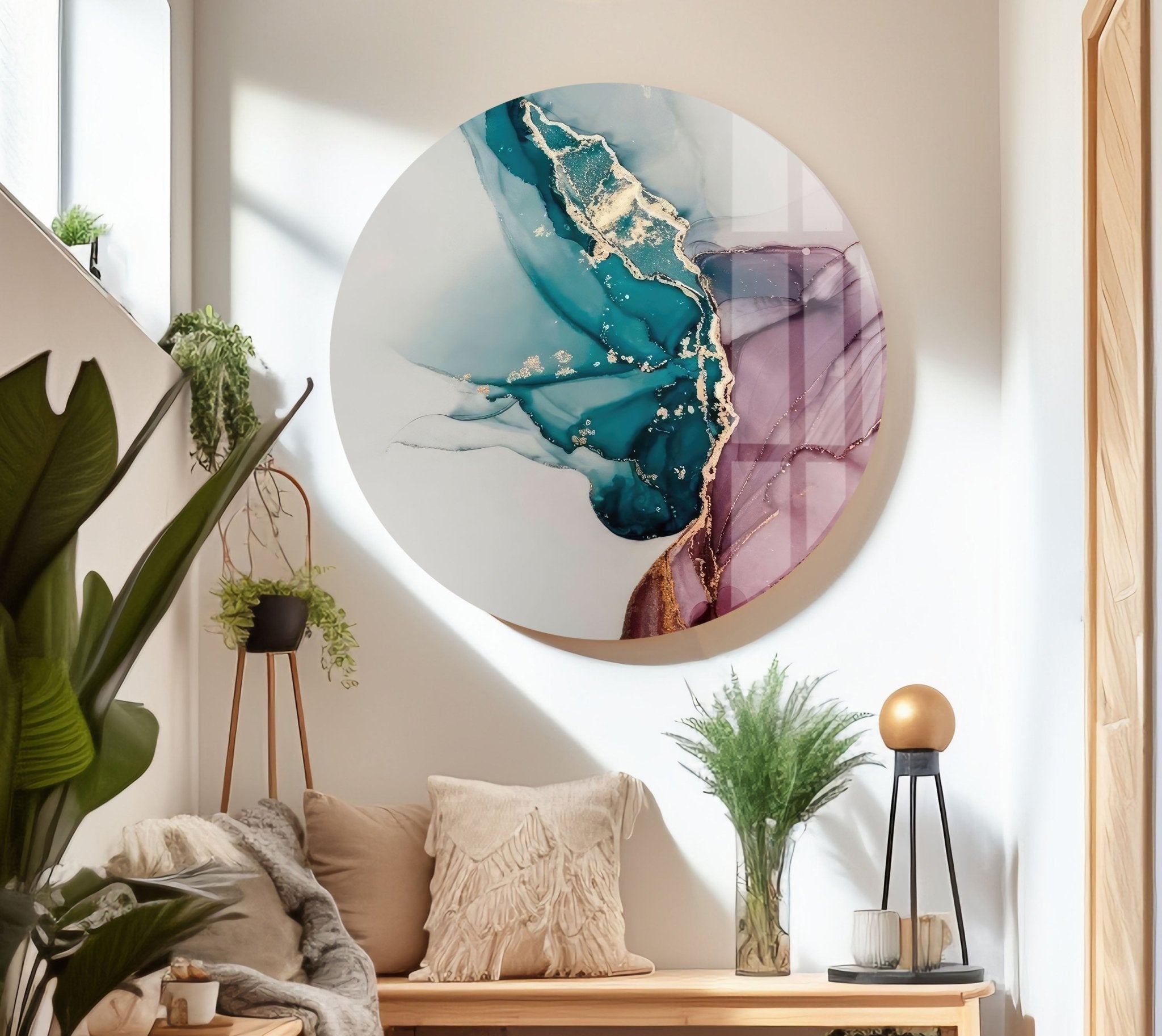 Abstract Pictorial Art Glass Wall Decor - Modern Handmade Glass Art for Living Room, Bedroom & Office - Unique Home & Interior Design Decorations