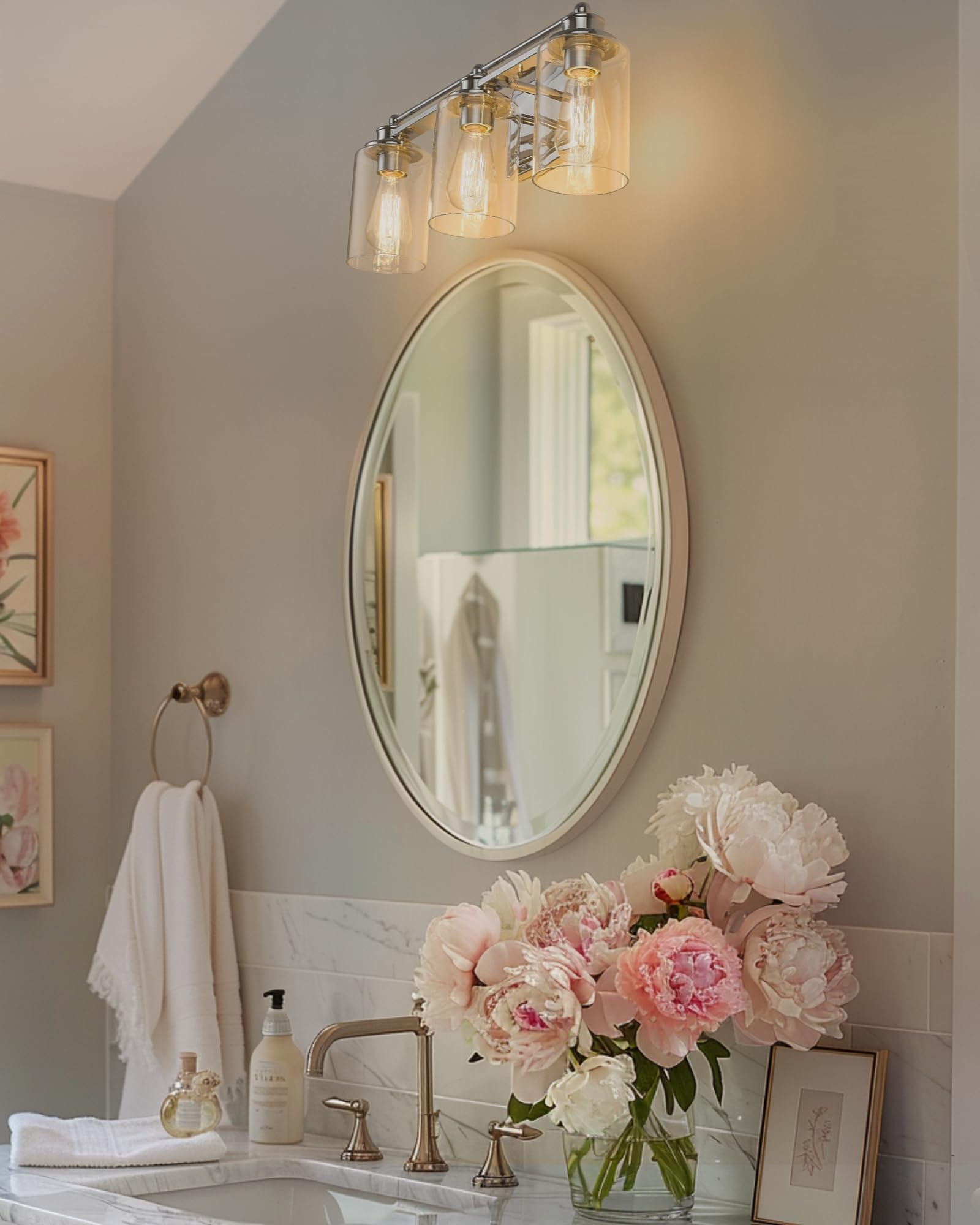 Modern Bathroom Vanity Light Fixtures - 3-Light Chrome Wall Sconce for Mirror Lighting, HWH Contemporary Vanity Wall Lamp (Model 5HLT63B-3W CH) - Perfect for Bathroom, Powder Room, and Dressing Area Illumination