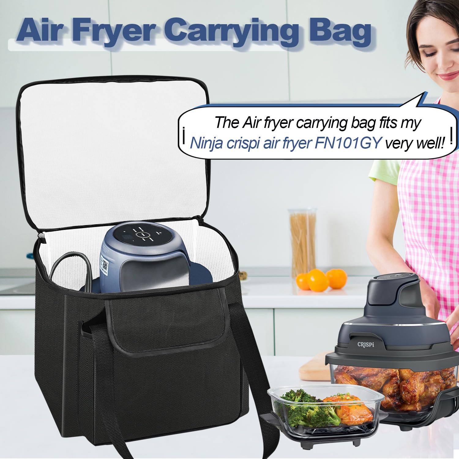 **Portable Waterproof Carrying Bag for Ninja Crispi Air Fryer FN101 – Travel Case with Aluminum Foil Lining for Outdoor, Camping & Picnics**