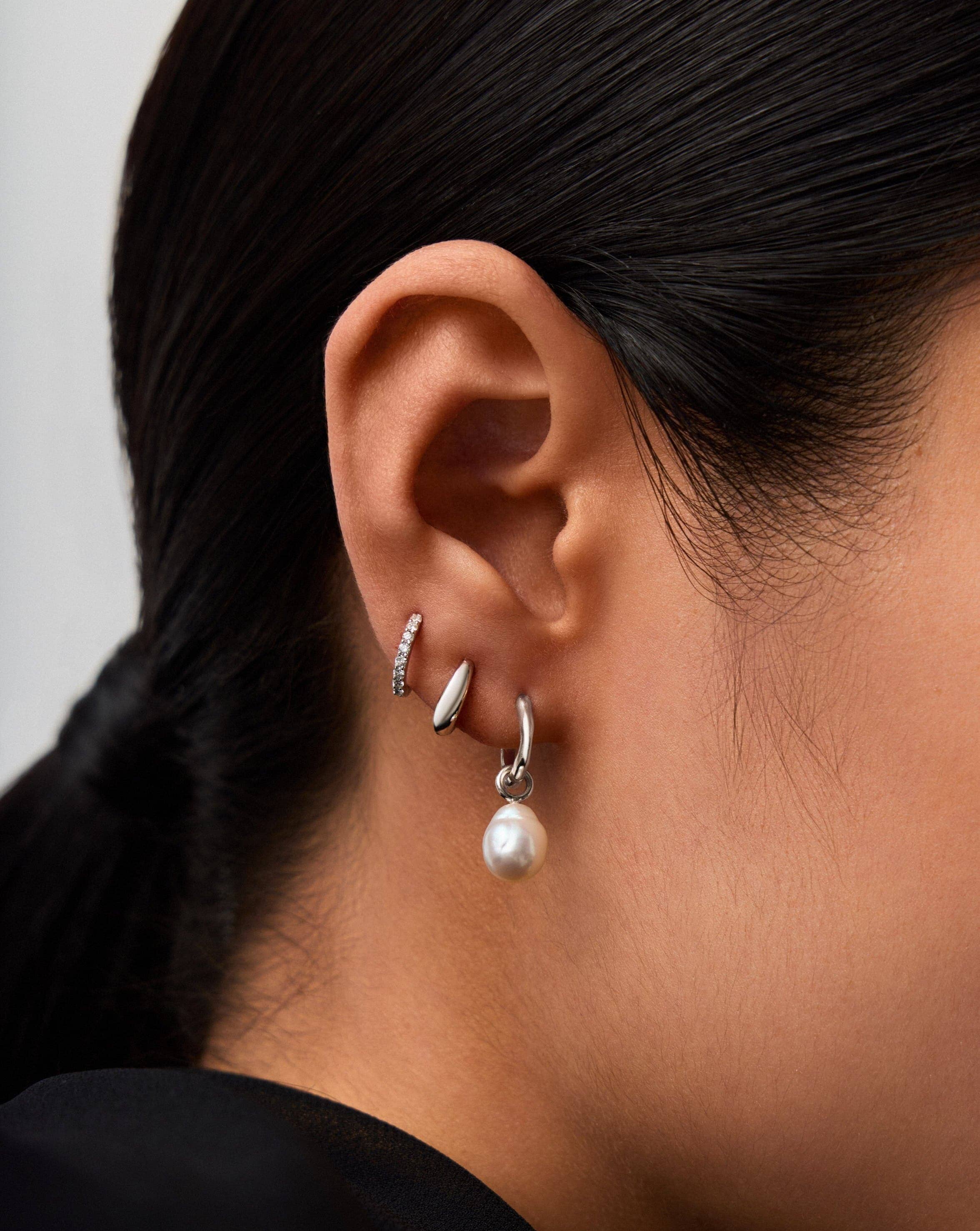 14K Solid White Gold Baroque Pearl Hoop Earrings | Organic Pearls for Women | Elegant Jewelry for Weddings, Parties & Special Occasions