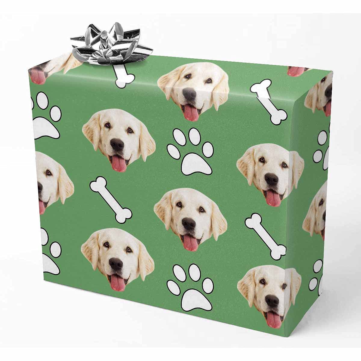Custom Photo Wrapping Paper for Dog Lovers - Personalized Paw & Bone Design Birthday Gift Wrap | 58