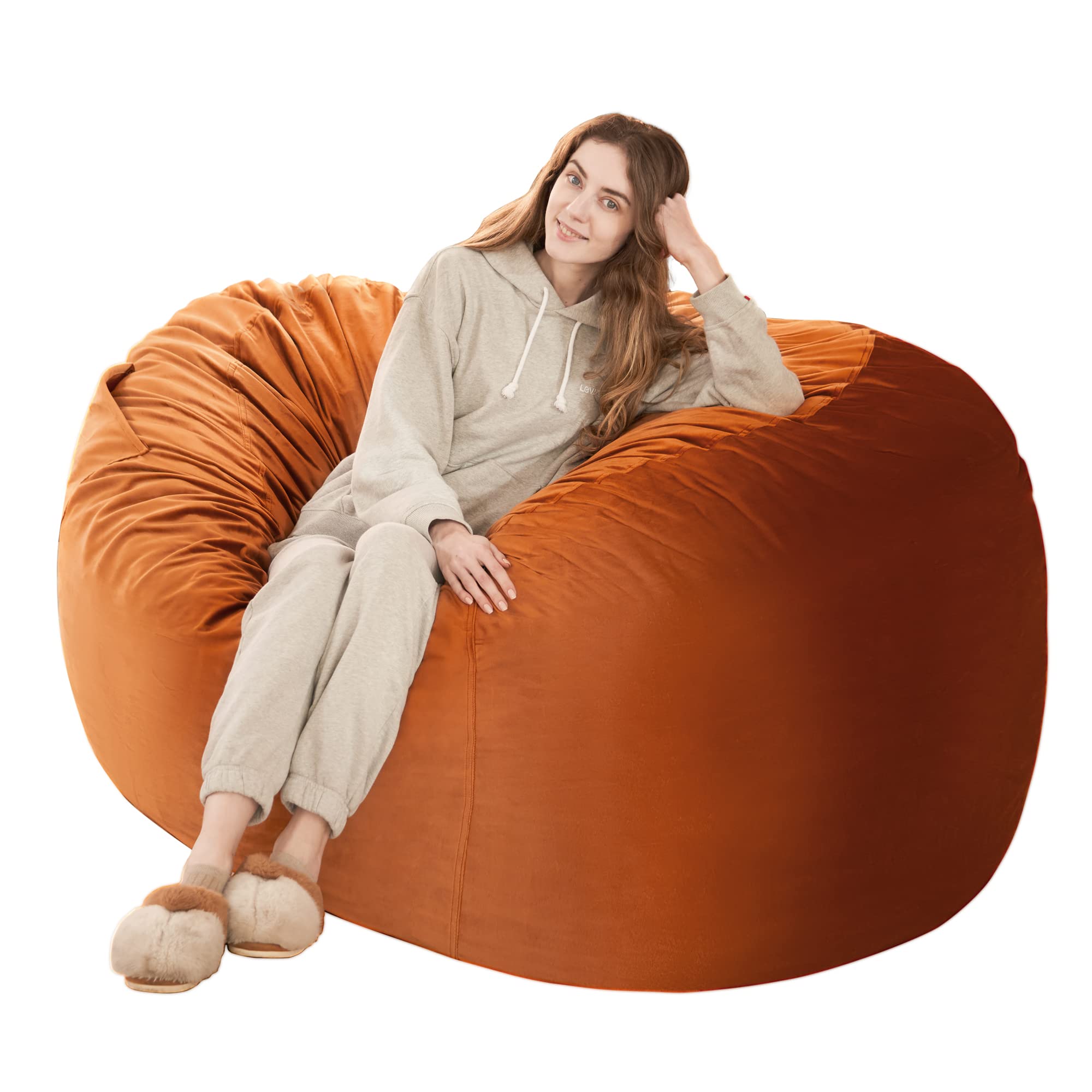 HABUTWAY 4' Giant Memory Foam Bean Bag Chair with Soft Microfiber Cover - Large 4 Feet Brown Beanbag for Living Room, Bedroom, Dorm & Game Room - Comfortable Lounge Seating for Relaxing, Reading & Gaming