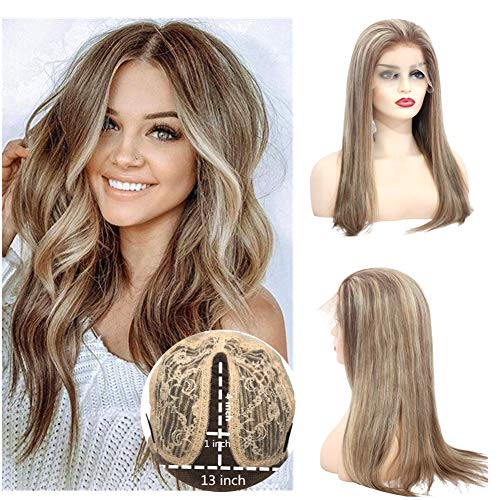 Pre Plucked T Part Lace Front Wigs - Glueless Remy Straight Human Hair Wigs with Baby Hair | Ombre Blonde to Brown | 150% Density | 14 Inches | Perfect for Black & White Women | Everyday Wear, Parties & Special Occasions