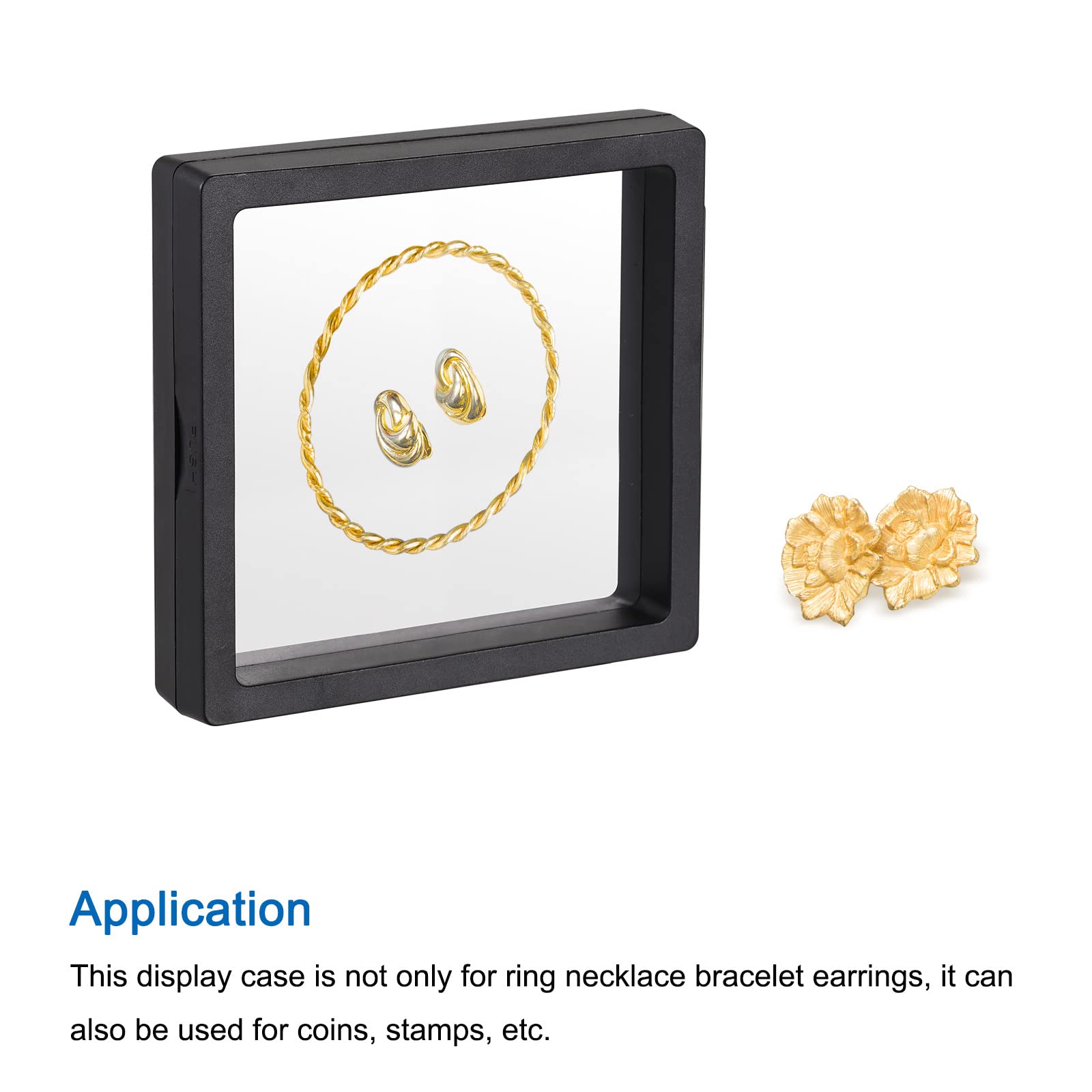MECCANIXITY 3D Floating Frame Jewelry Display Stand - 4.33 x 4.33 x 0.79 Inch Black Acrylic Holder for Rings, Necklaces, Bracelets & Earrings (Pack of 6) - Perfect for Retail Stores, Boutiques & Wedding Jewelry Showcases