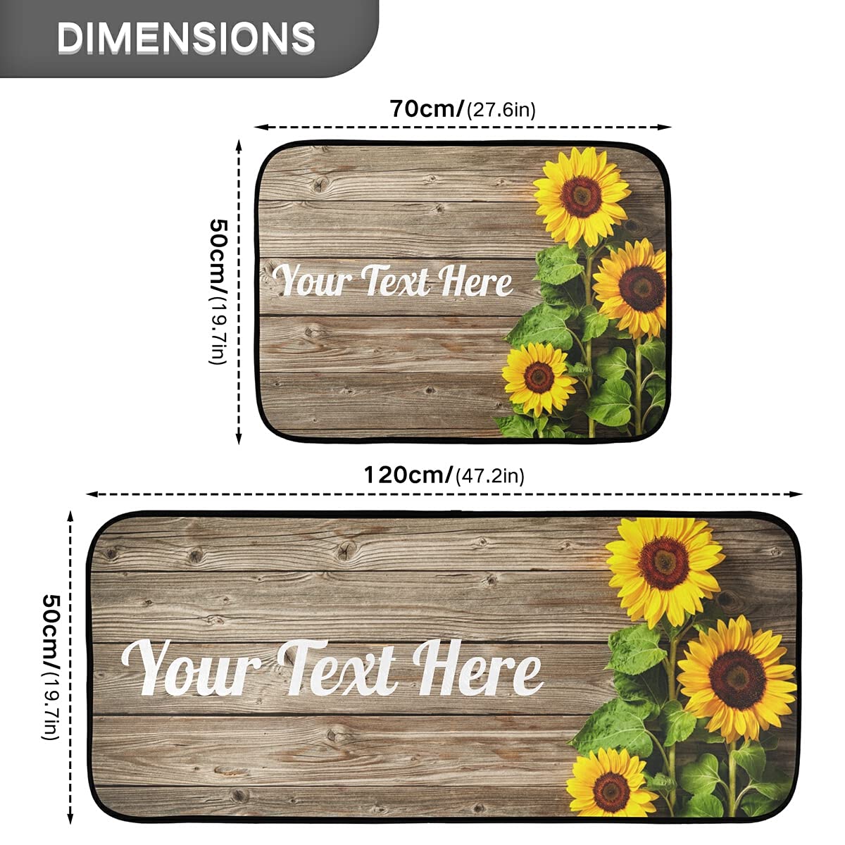 DOMIKING Non-Slip Sunflower Kitchen Rugs - 2 Pack Custom Farmhouse Floor Mats with Anti-Fatigue Comfort for Standing, Kitchen Decor & Entryway Use - Perfect for Cooking, Dishwashing & Home Decor