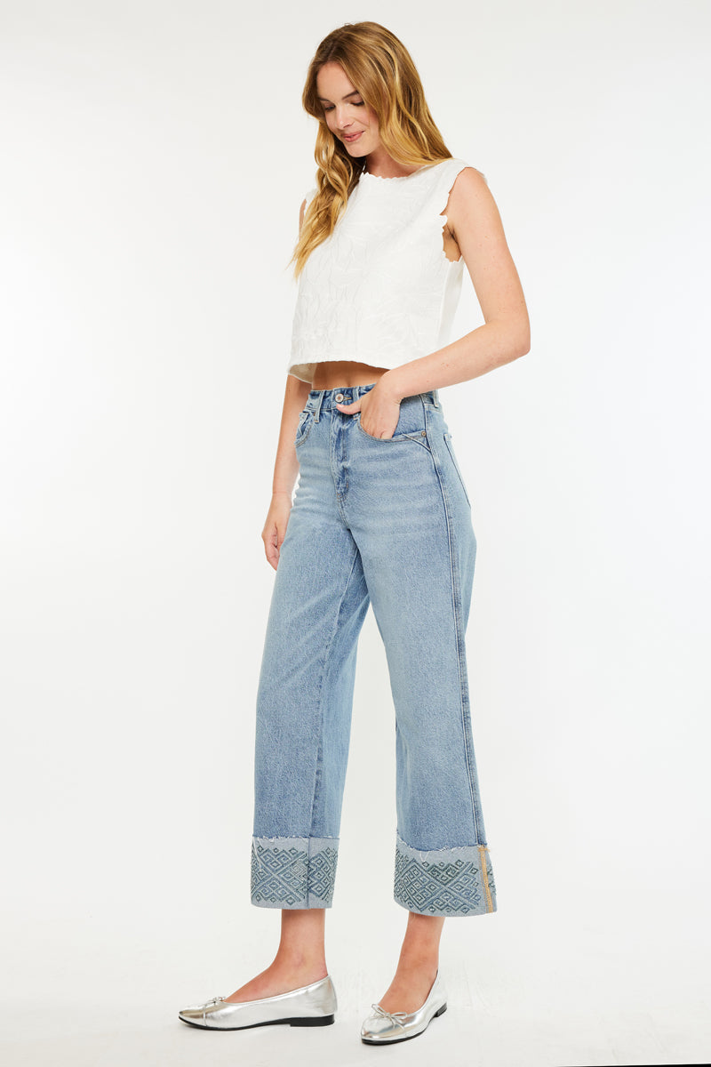 Grace Premier 90's Inspired High Waisted Cropped Wide Leg Jeans - Vintage Denim Pants for Women, Perfect for Casual Outfits & Streetwear Fashion