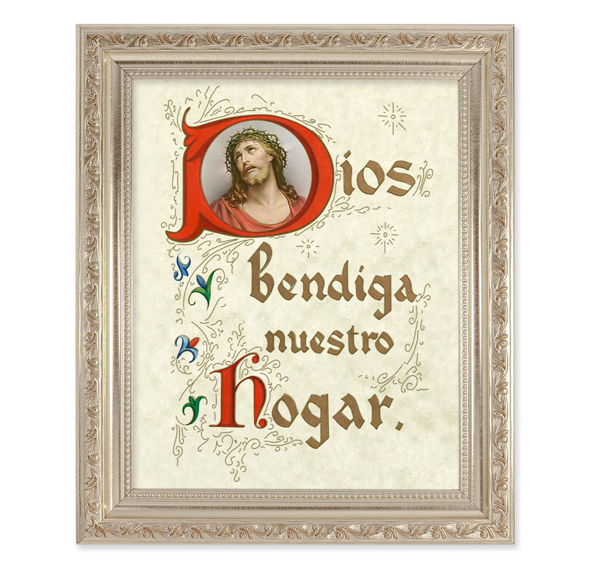 Antique Silver Framed Spanish House Blessing Wall Art - Large Carved Scrollwork Decor for Home, Office & Gift Giving