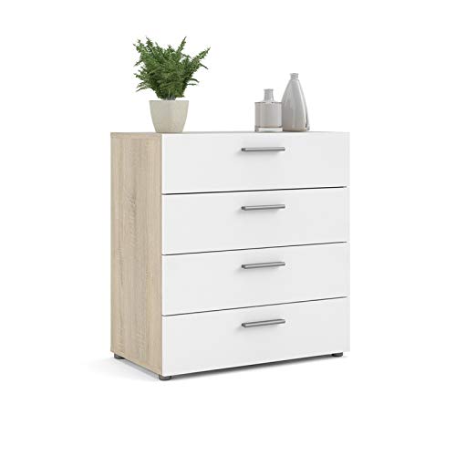 Modern 4-Piece Oak & White Gloss Bedroom Set with Nightstands, Dresser & Chest | Space-Saving Storage Solution for Small Bedrooms & Apartments