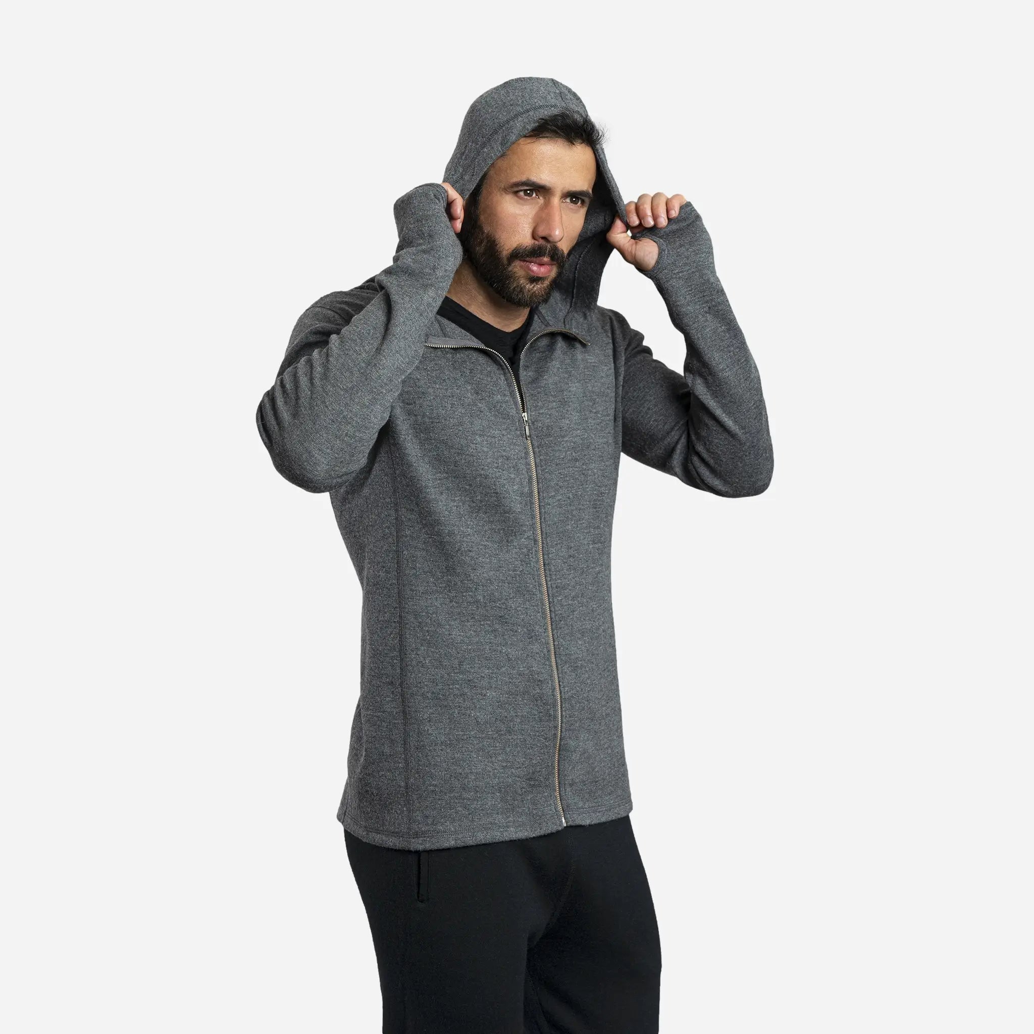 Men's Alpaca Wool Hoodie Jacket - 420 Midweight Full Zip Fleece Pullover for Outdoor Hiking & Winter Travel