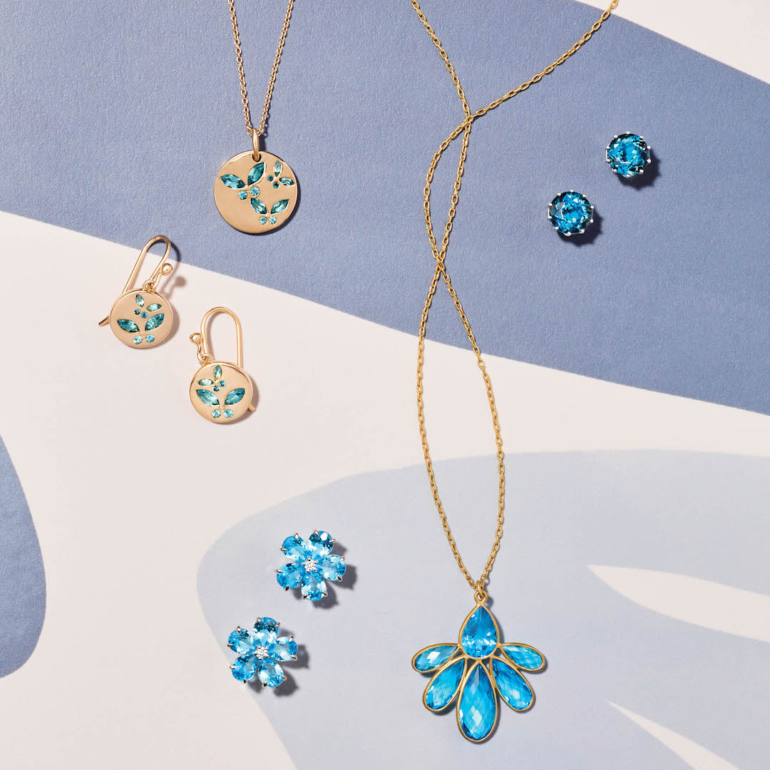 Swiss Blue Topaz & Diamond Forget Me Not Earrings – Elegant Jewelry for Weddings, Anniversaries & Special Occasions