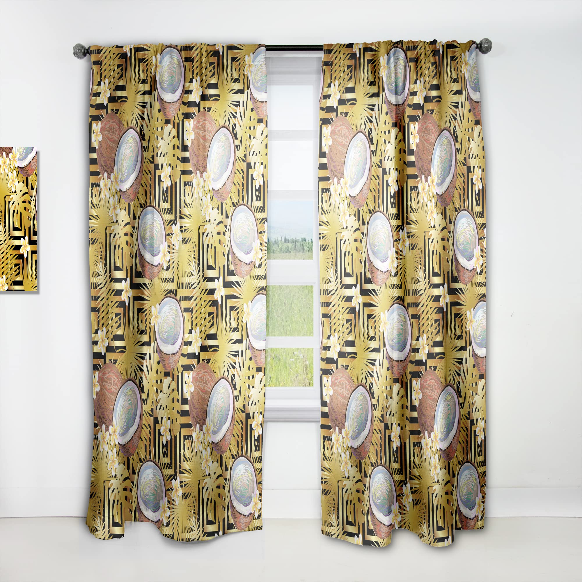 DesignQ Tropical Coconut & Flower Print Thermal Insulated Curtains - Single Panel 52x84 - Perfect for Bedroom & Living Room Window Decor