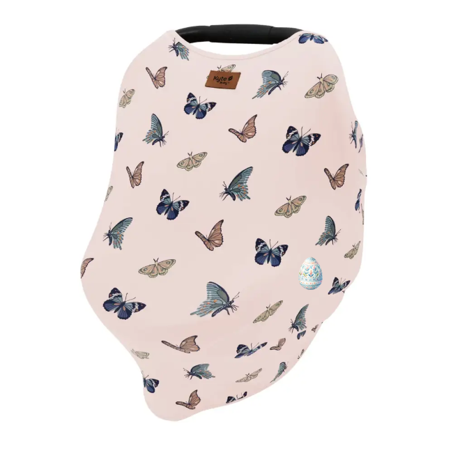 Kyte Baby Blush Butterfly Printed Car Seat Cover - Soft & Breathable Infant Car Seat Protector for Boys & Girls - Perfect for Travel, Shopping & Daily Use