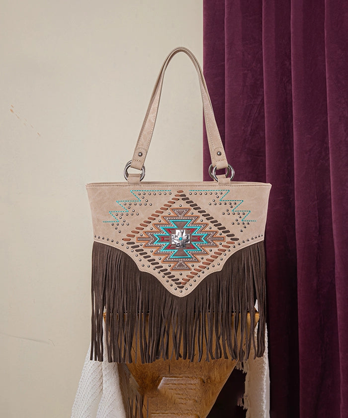 Montana West Aztec Fringe Concealed Carry Tote Bag for Women - Stylish CCW Purse with Hidden Gun Pocket - Perfect for Everyday Carry, Travel & Self Protection