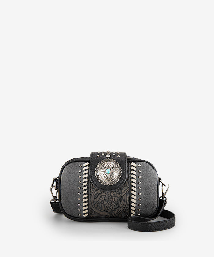 Montana West Genuine Leather Tooled Concho Crossbody Bag for Women - Stylish Western Handbag for Daily Use, Travel & Shopping