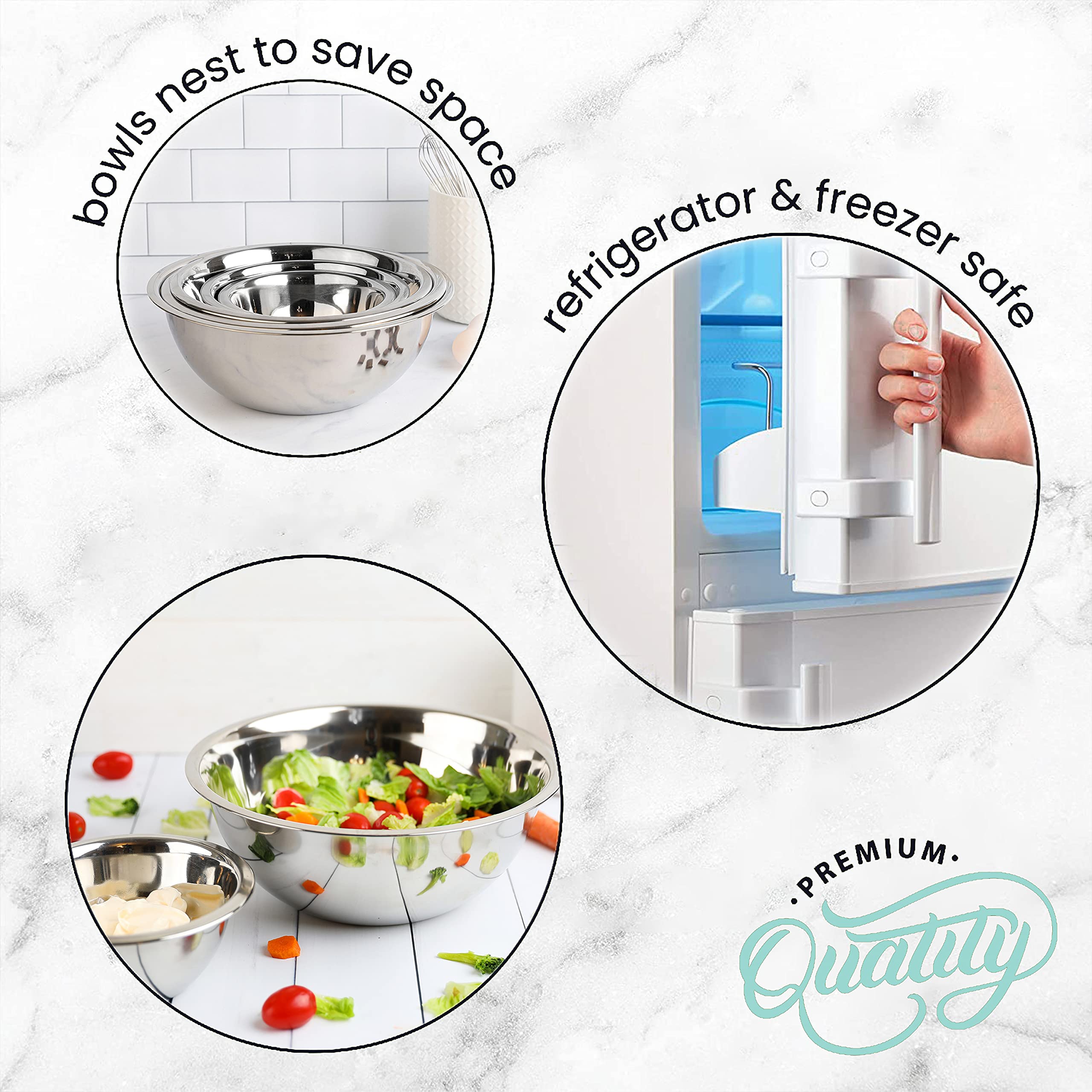 WHYSKO Stainless Steel Mixing Bowls Set - 5-Piece Heavy Duty Food Prep Containers for Kitchen, Meal Prep & Refrigerator Storage | Eco-Friendly, Reusable & Durable (Blue) | Perfect for Baking, Cooking, Salad Mixing & Food Organization
