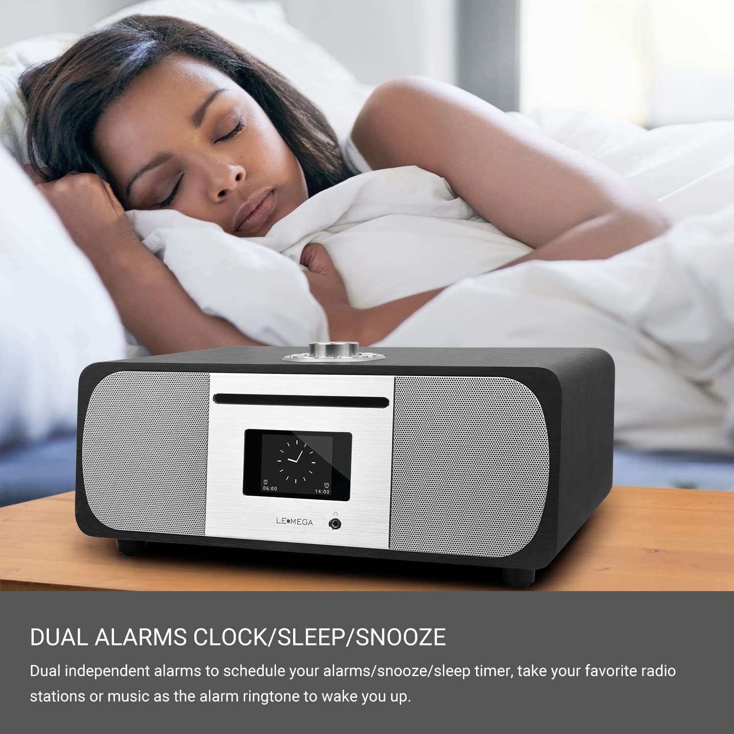 LEMEGA M5P DAB Digital Radio with CD Player & Bluetooth - 35W Hi-Fi Stereo System, WiFi Internet Radio, Spotify Connect, USB Playback, Dual Alarm Clock, FM Tuner with Remote Control - Black Oak - Perfect for Home, Office, and Bedroom Entertainment