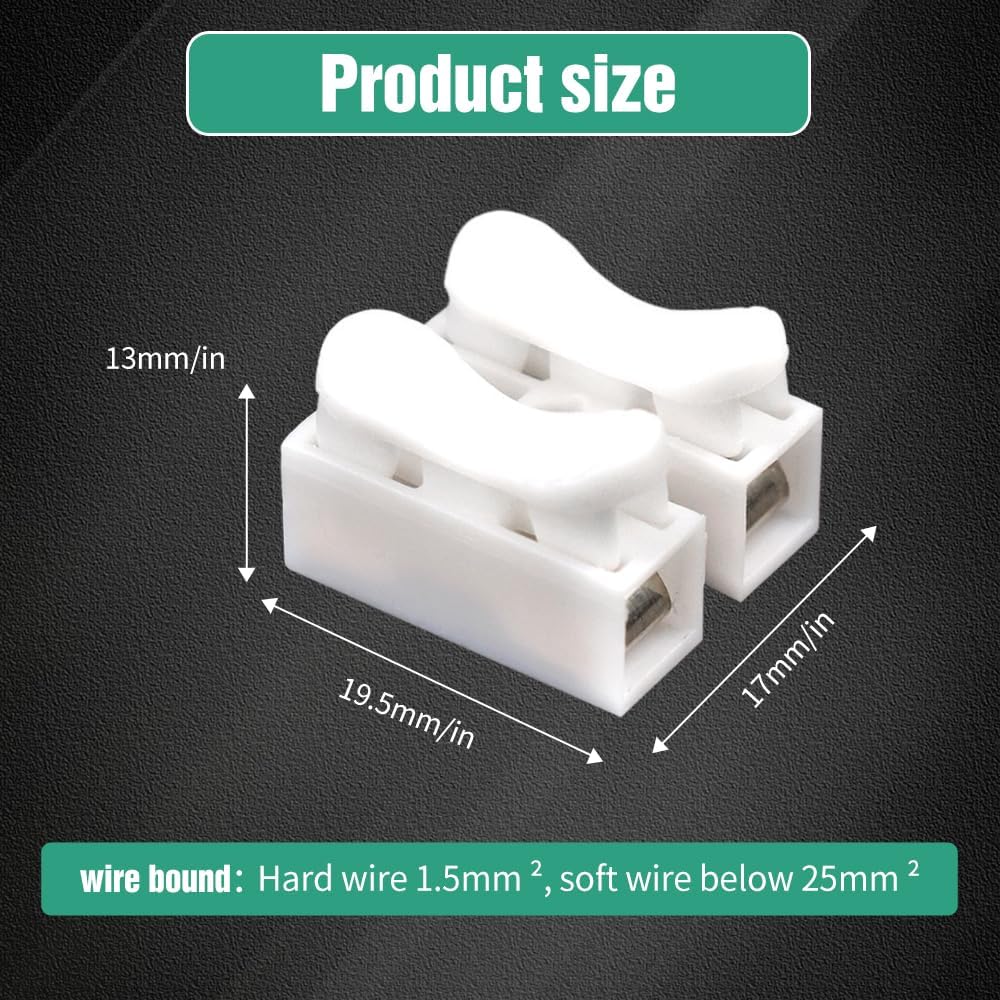 Push Wire Connectors - Quick Spring Wire Cable Connectors CH-1 & CH-2 (100 Pack) - Easy Push-in Electrical Connectors for Home Appliances, Lighting & DIY Electrical Projects