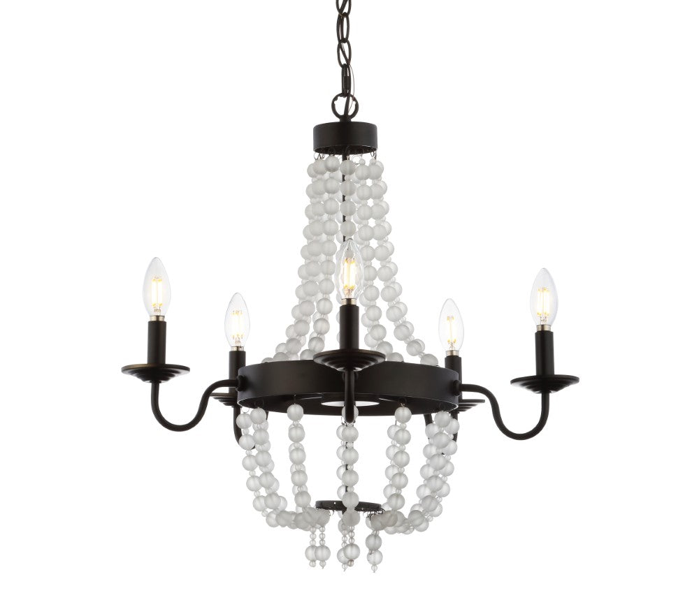 Nova 21.5 Inch Modern Acrylic Beaded LED Chandelier Light Fixture - Elegant Crystal Style Ceiling Lamp for Dining Room, Bedroom, or Living Room Decor
