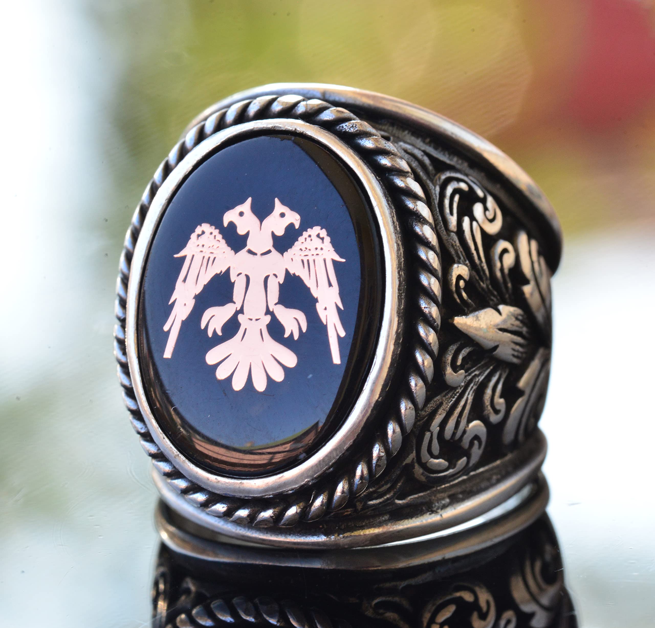 925 Sterling Silver Double Headed Eagle Ring for Men - Albanian Eagle Jewelry Gift for Him - Perfect for Gifts, Weddings & Special Occasions