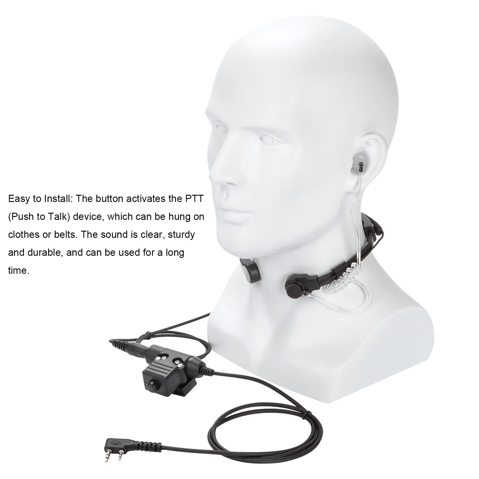 Tactical Throat Mic Headset with Noise Reduction & Adjustable U94 PTT - Compatible with Kenwood TK-3107, Baofeng UV-5R, BF-888S, WLN KD-C1 & Other K Radios - Ideal for Outdoor Adventures, Security, Construction & Emergency Communication