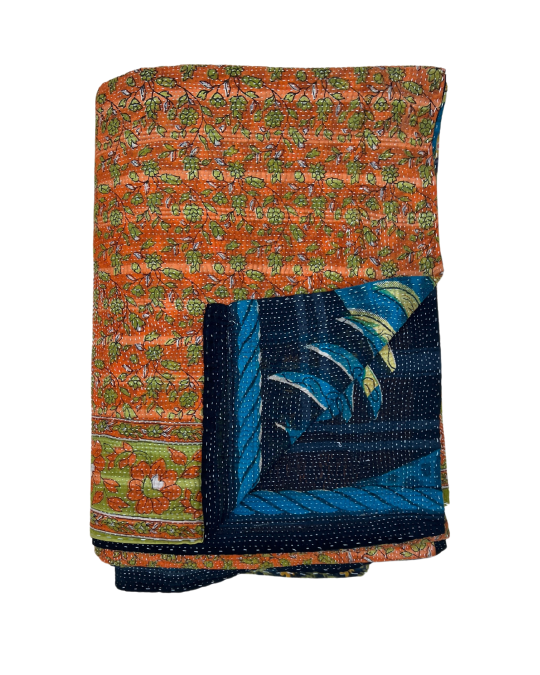 Midweight Kantha Quilt No. 798 - Handmade Cotton Bedspread, Lightweight Throw Blanket for Bed, Sofa & Travel - Boho Chic Home Decor