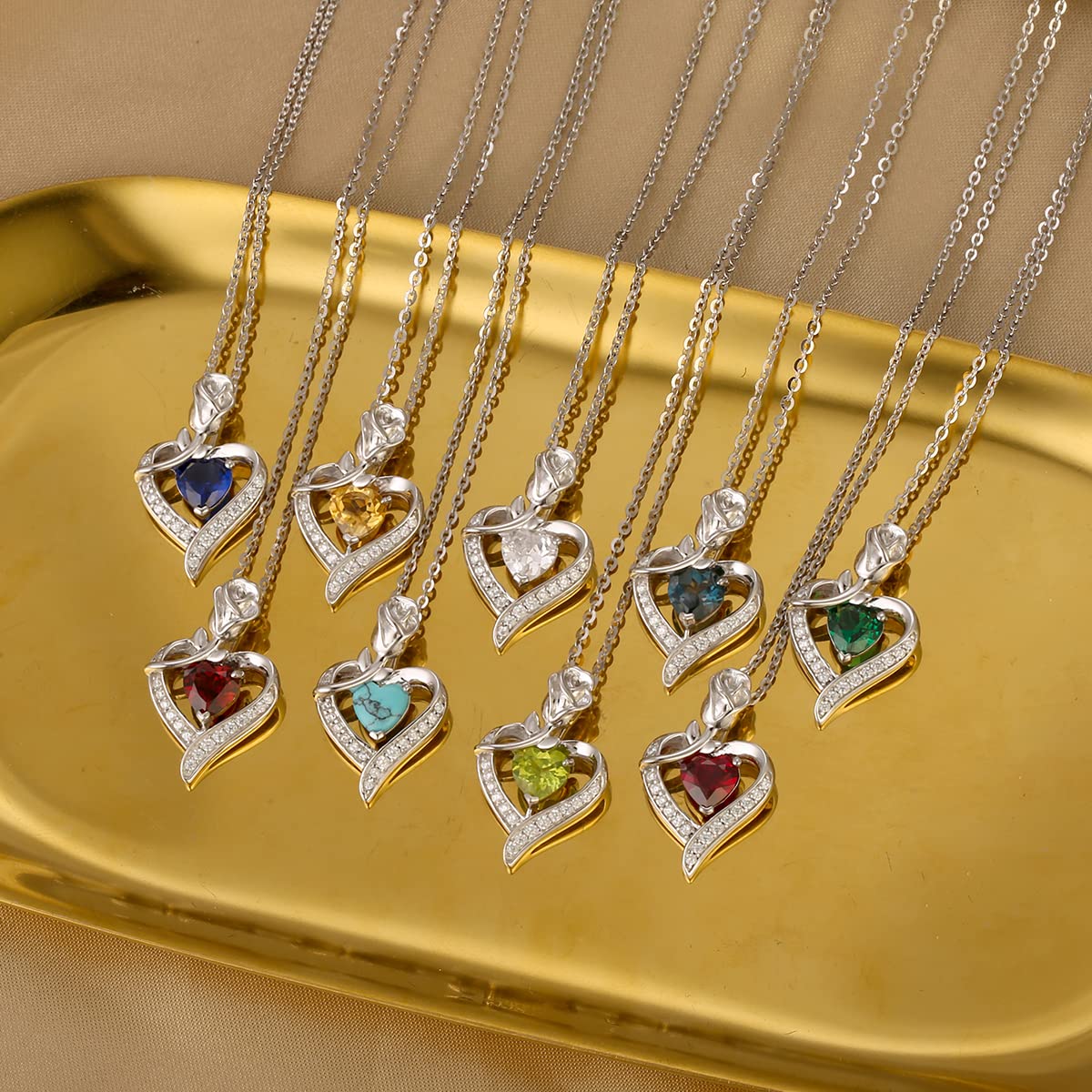 AGVANA Sterling Silver Sapphire Necklace & Bracelet Set for Women - September Birthstone Jewelry with CZ Rose Flower Heart Pendant - Elegant Gift for Mom, Wife, Girlfriend - Perfect for Mother's Day, Anniversary, Birthday & Special Occasions