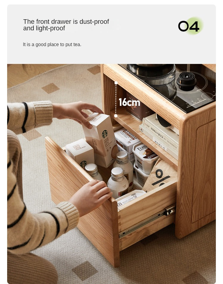 Premium Oak & Black Walnut Solid Wood Tea Cabinet with Removable Tea Maker - Perfect for Tea Storage and Brewing in Living Rooms, Kitchens, or Tea Rooms