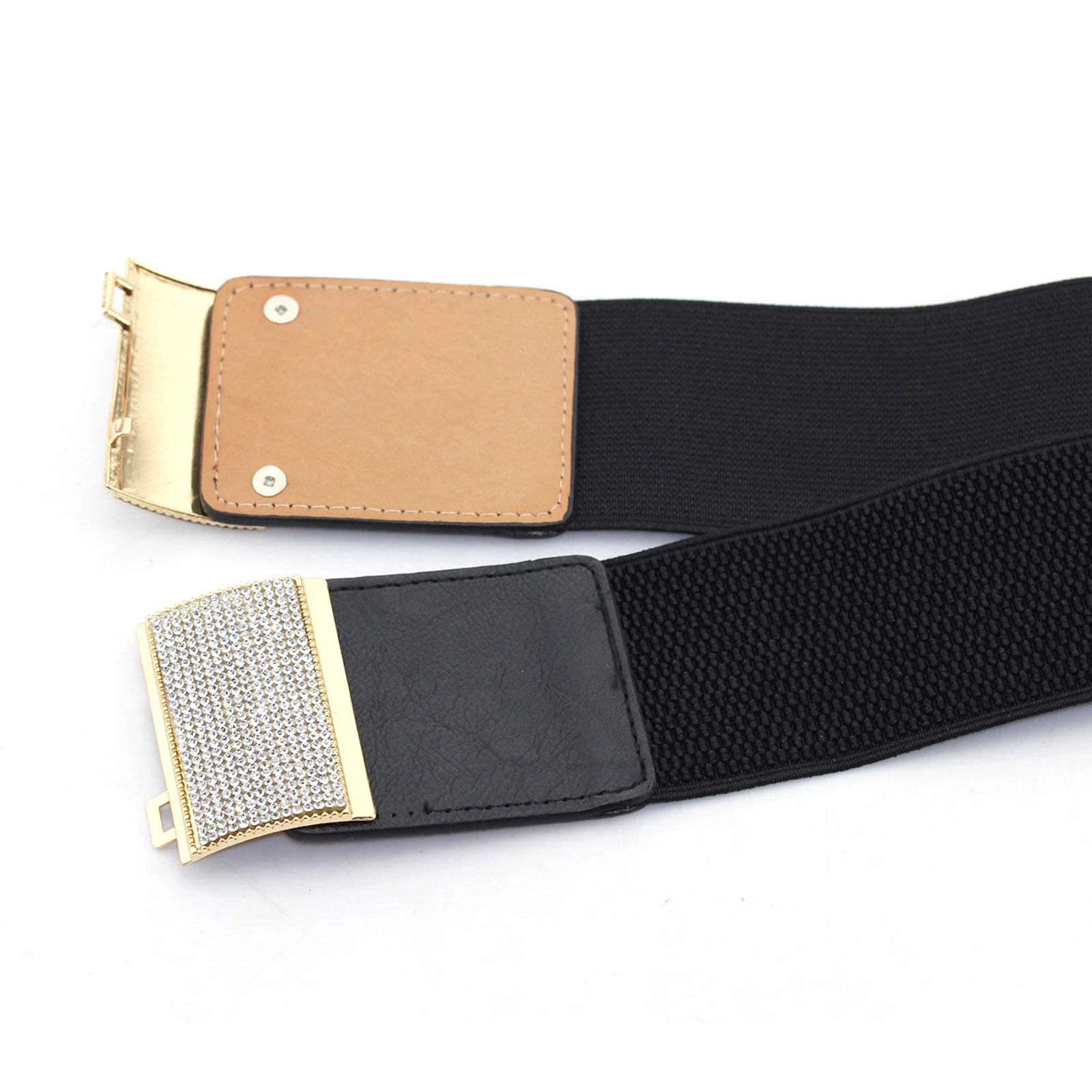 Black Elastic Waist Belt with Golden Buckle - Wedding & Formal Wear Accessory