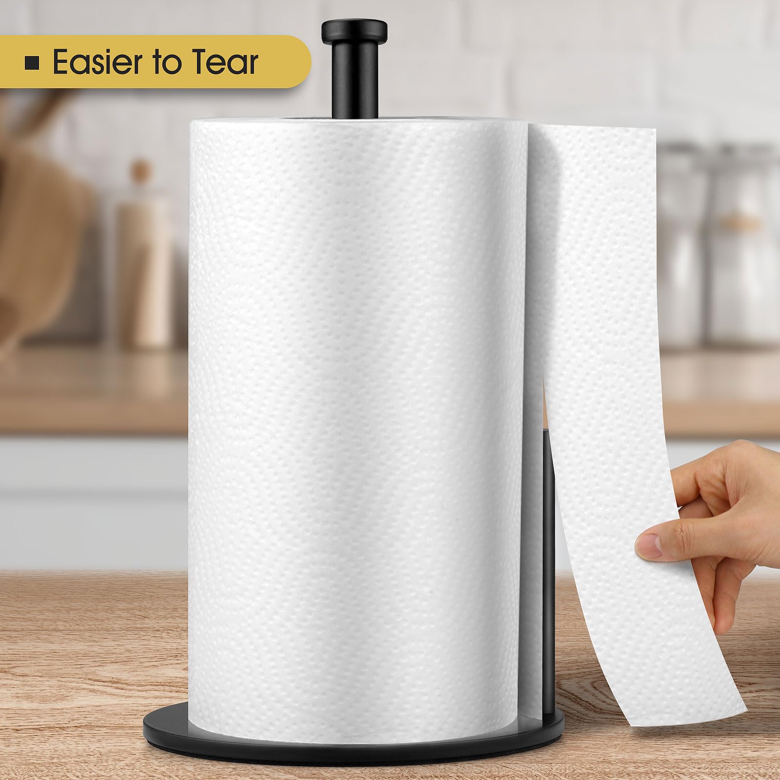 Heavy Duty Black Paper Towel Holder - Sturdy Countertop Paper Towel Roll Stand for Kitchen, Bathroom & Office | Perfect for Easy Access & Space Saving Organization