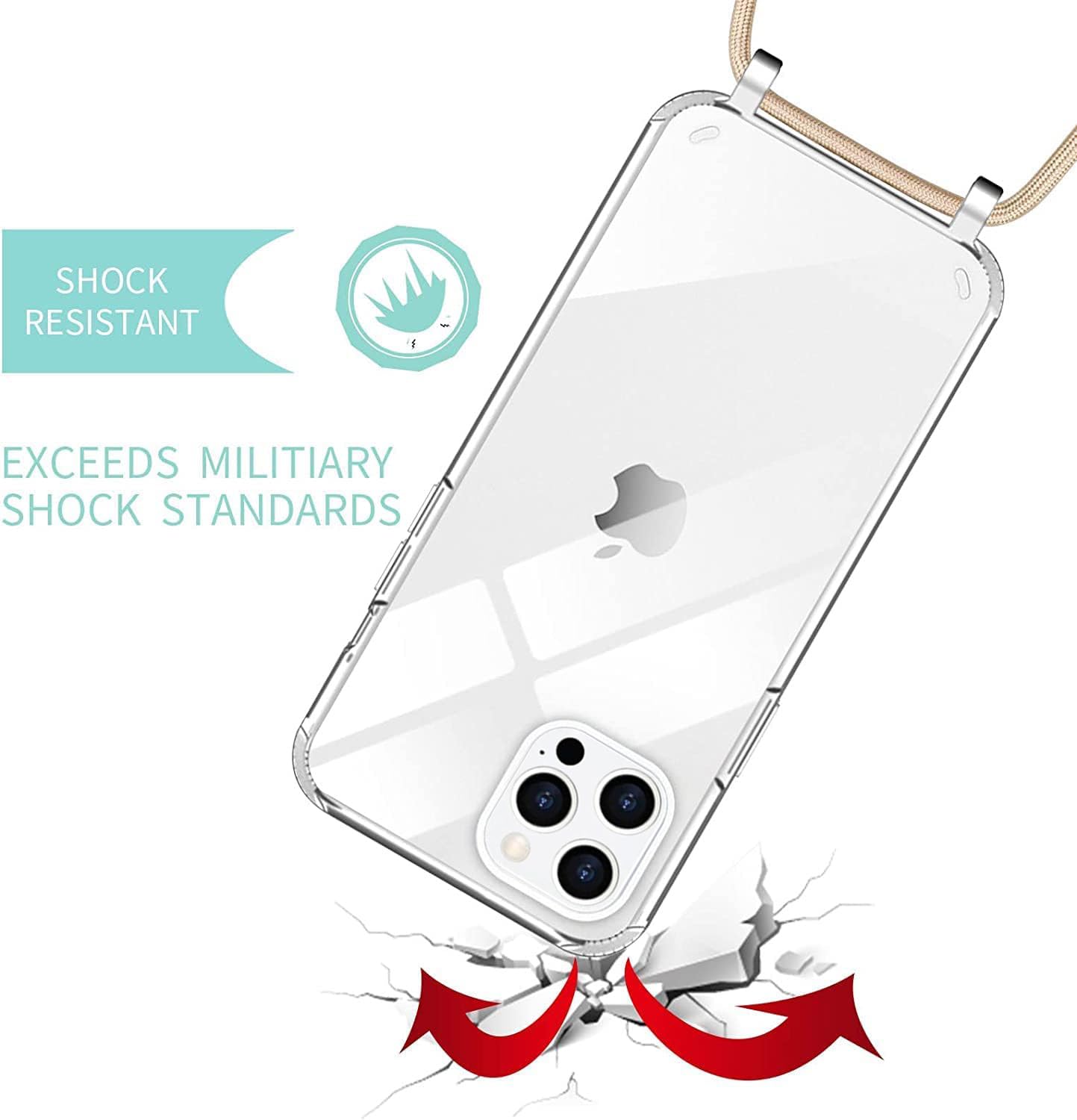 **Nupcknn Clear iPhone 14 Pro Max Case with Adjustable Neck Strap – 6.7 Inch Transparent Protective Cover with Lanyard (Gold) – Perfect for Travel, Work, and Hands-Free Convenience**