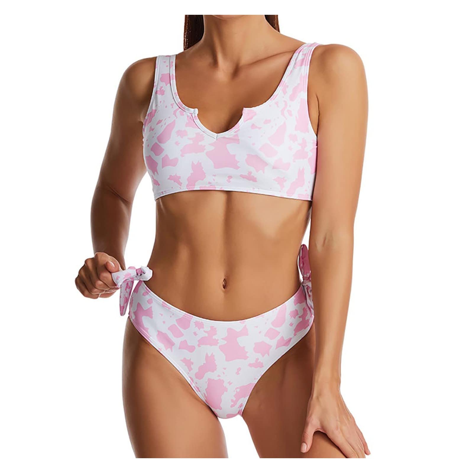 Sexy Printed Strapless Tankini Bikini Swimsuit for Women - Split Design with Bowknot, Slimming Beachwear for Pool, Vacation & Summer Outfits
