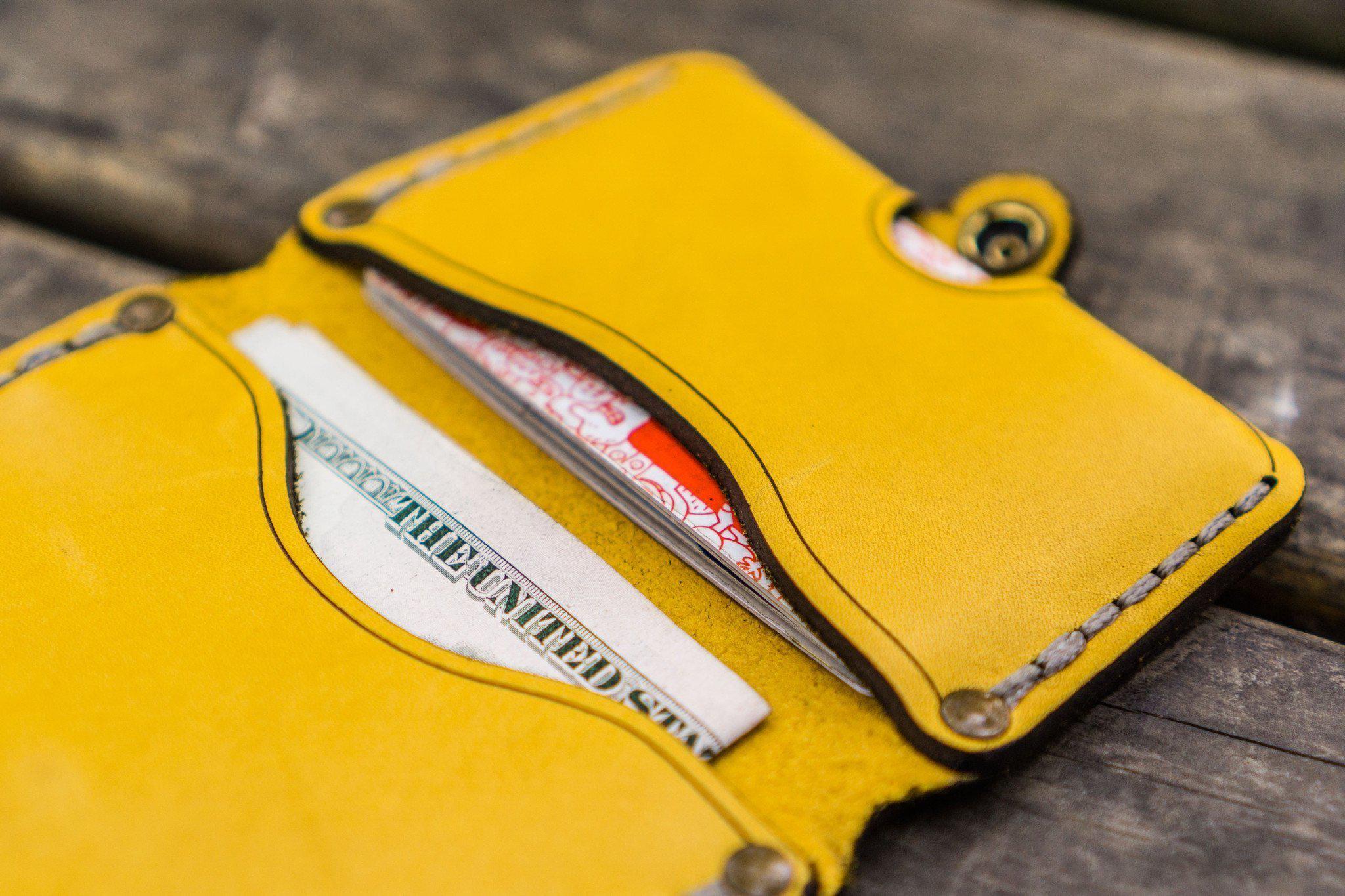 Personalized Minimalist Handmade Leather Wallet - No.38 Yellow | Custom Name Engraved | Perfect Gift for Men & Women | Everyday Use & Travel Essential