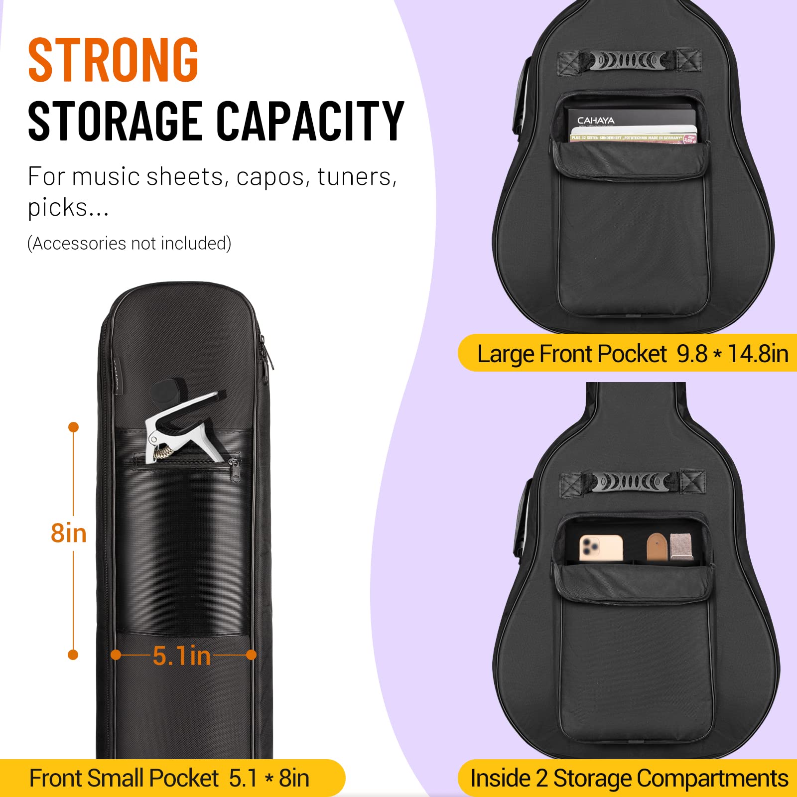 Premium CAHAYA Acoustic Guitar Bag - Thick Padded 0.5in Sponge, Water Resistant Case for 40-42 Inch Guitars | Perfect for Travel, Gig & Storage Protection