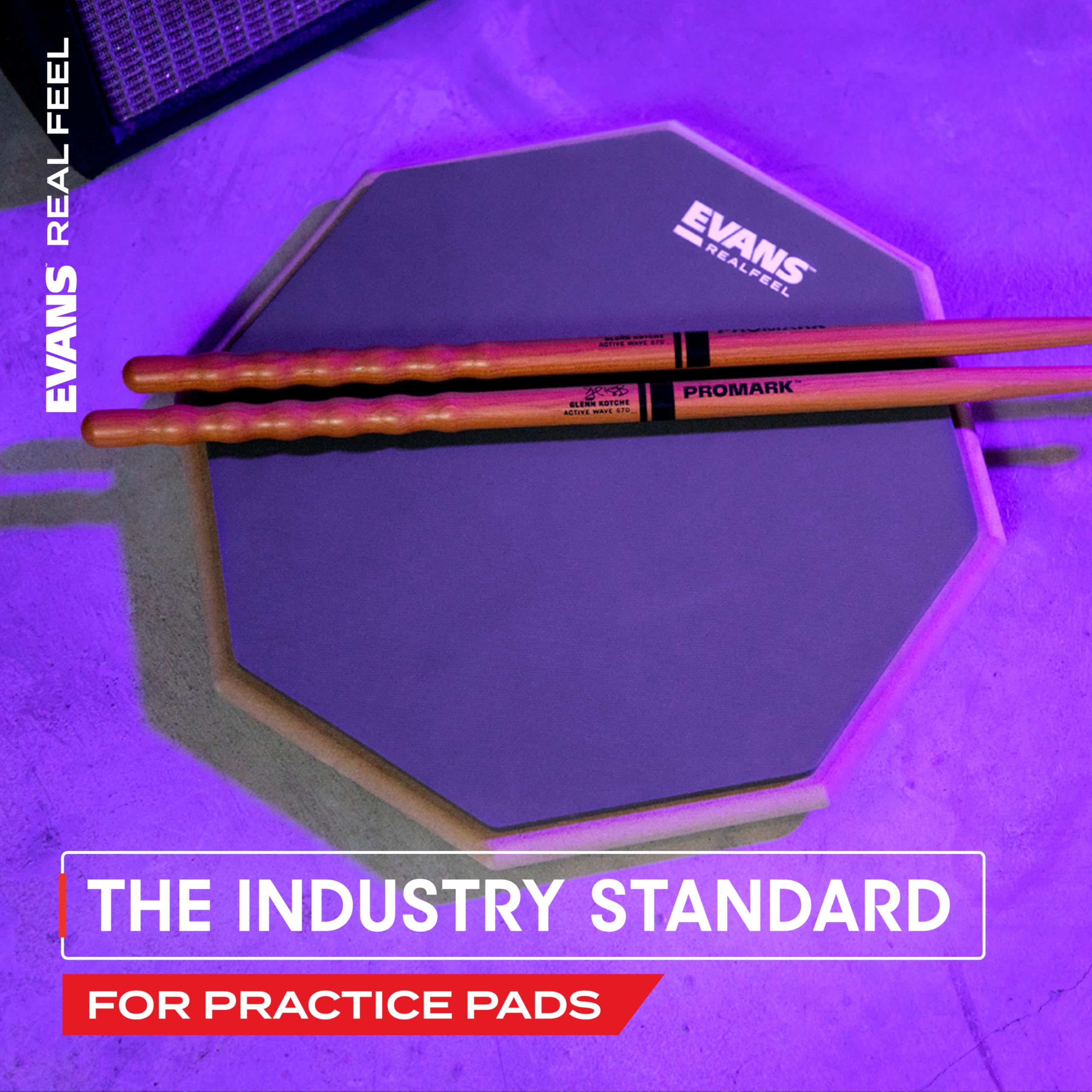 Evans RealFeel 12-Inch 2-Sided Drum Practice Pad with Gum Rubber & Neoprene - Professional Drumming Accessory for Quiet Practice, Drum Lessons, and Studio Sessions
