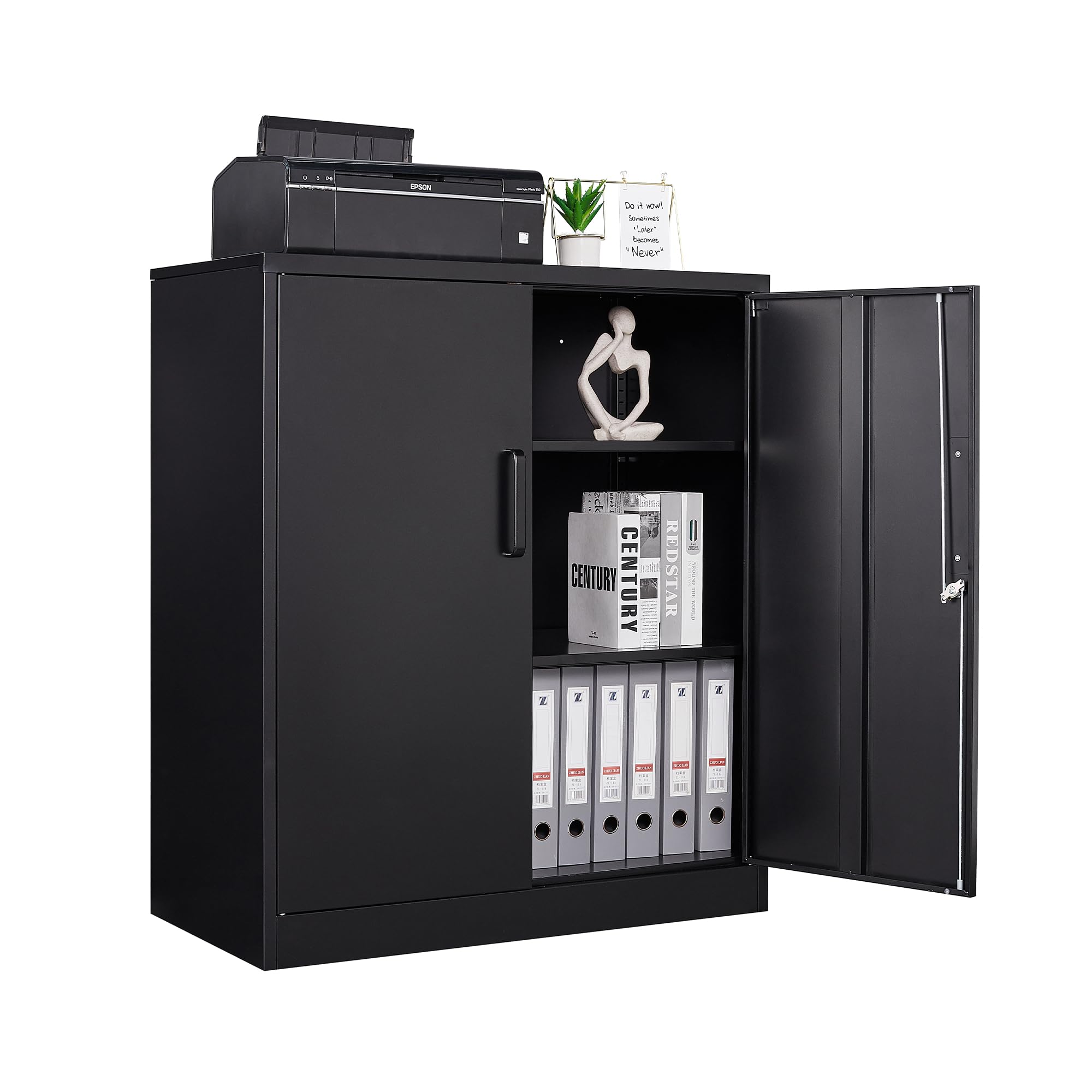 2-Door Lockable Metal Storage Cabinet with Adjustable Shelves - Heavy Duty Steel File Cabinet for Office, Home & Garage - Secure Tool Storage & Organization Solution