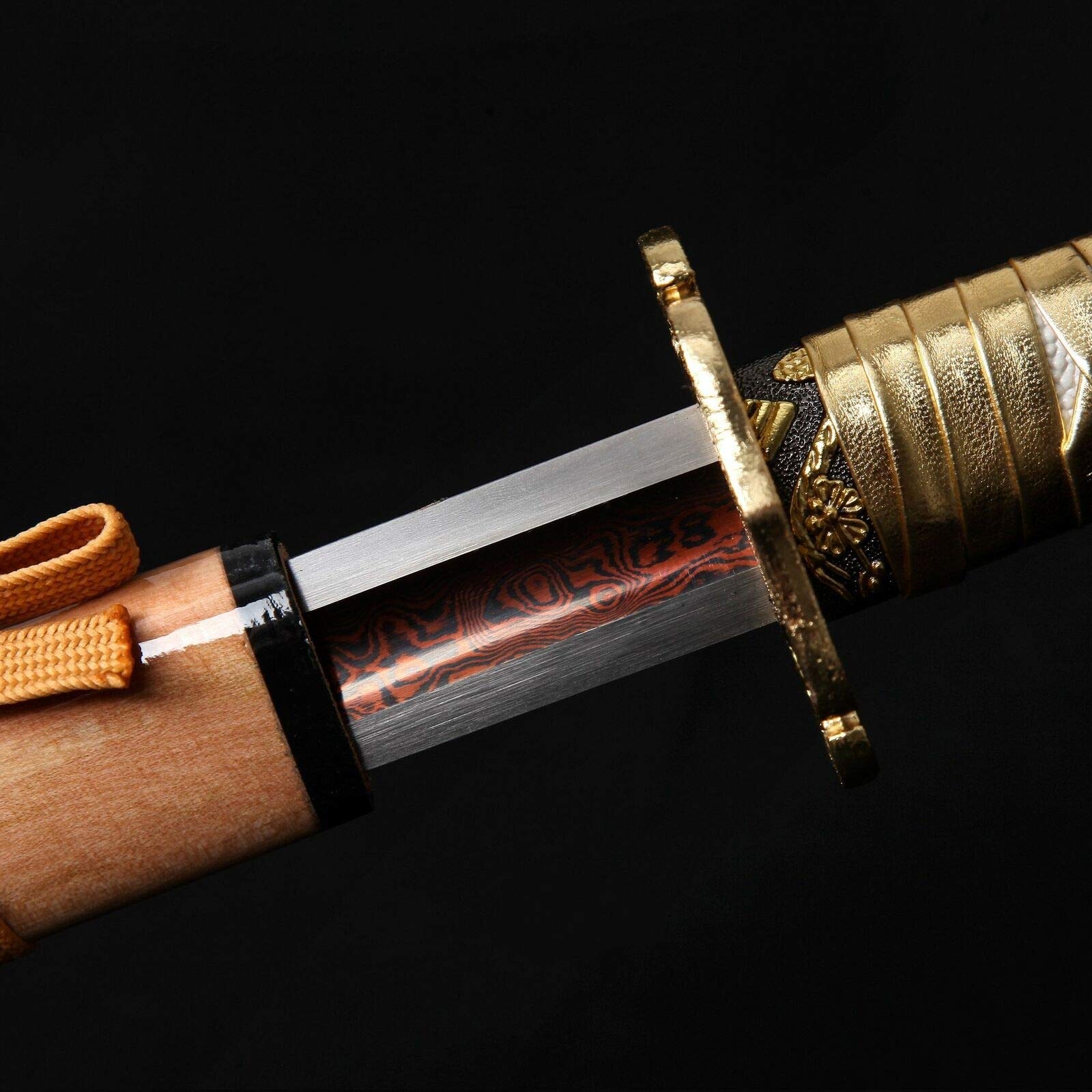 Handmade Japanese Ninjato Sword - Double-Edged Gold Blade, Authentic Ninja & Samurai Sword for Cosplay, Martial Arts & Collectors