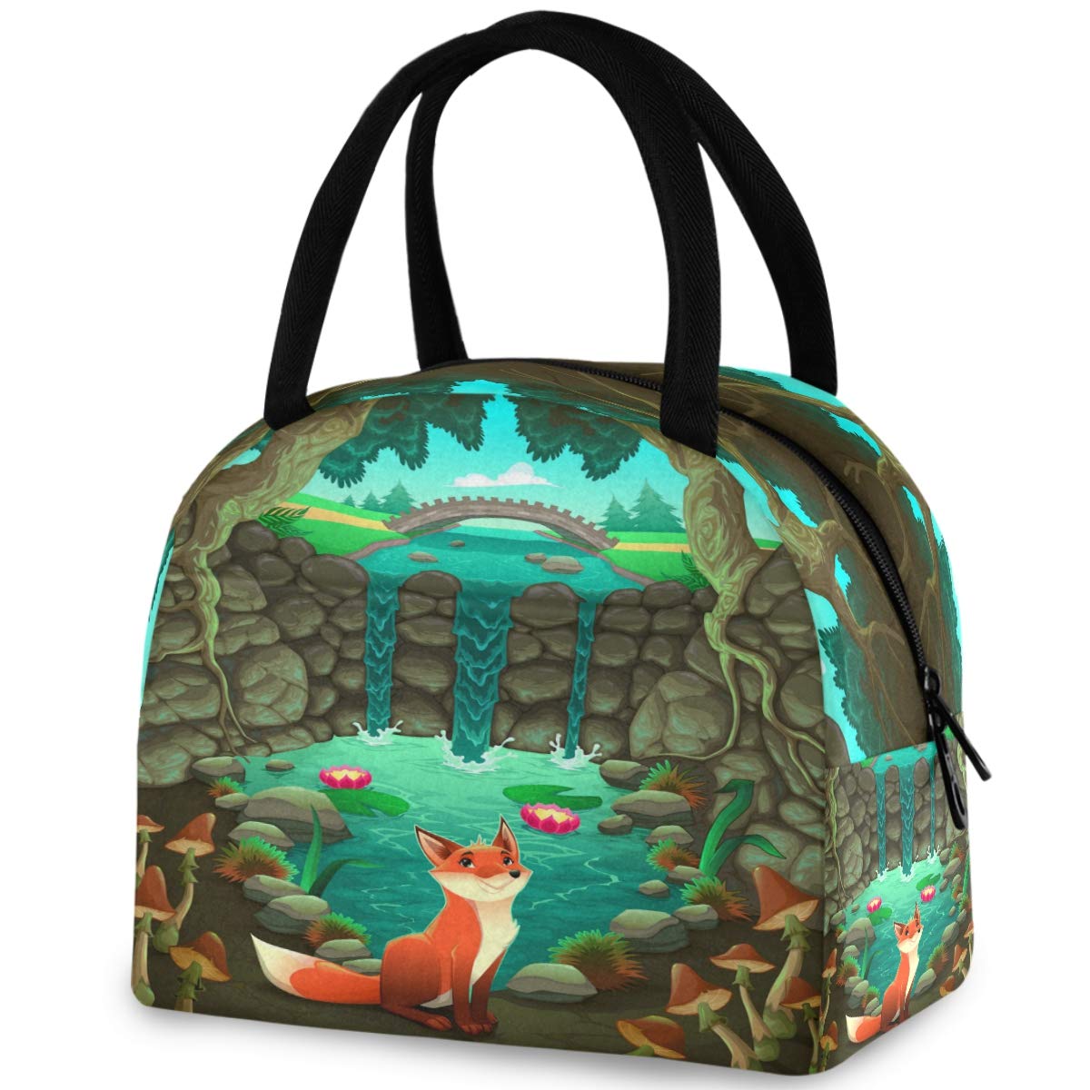 Cute Fox Insulated Reusable Lunch Tote Bag with Front Pocket & Zipper Closure - Thermal Cooler Container for Work, Picnic, Travel, Beach, Fishing - Perfect for Office Meals, Outdoor Adventures & Family Outings