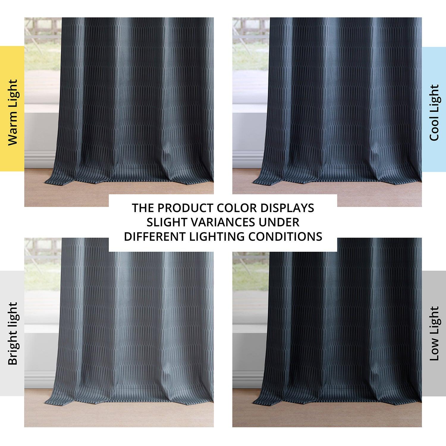 Deep Blue Abstract Grommet Blackout Curtains - Embossed Velvet Window Drapes for Living Room & Bedroom - Noise Reducing & Room Darkening Window Treatments for Home Decor