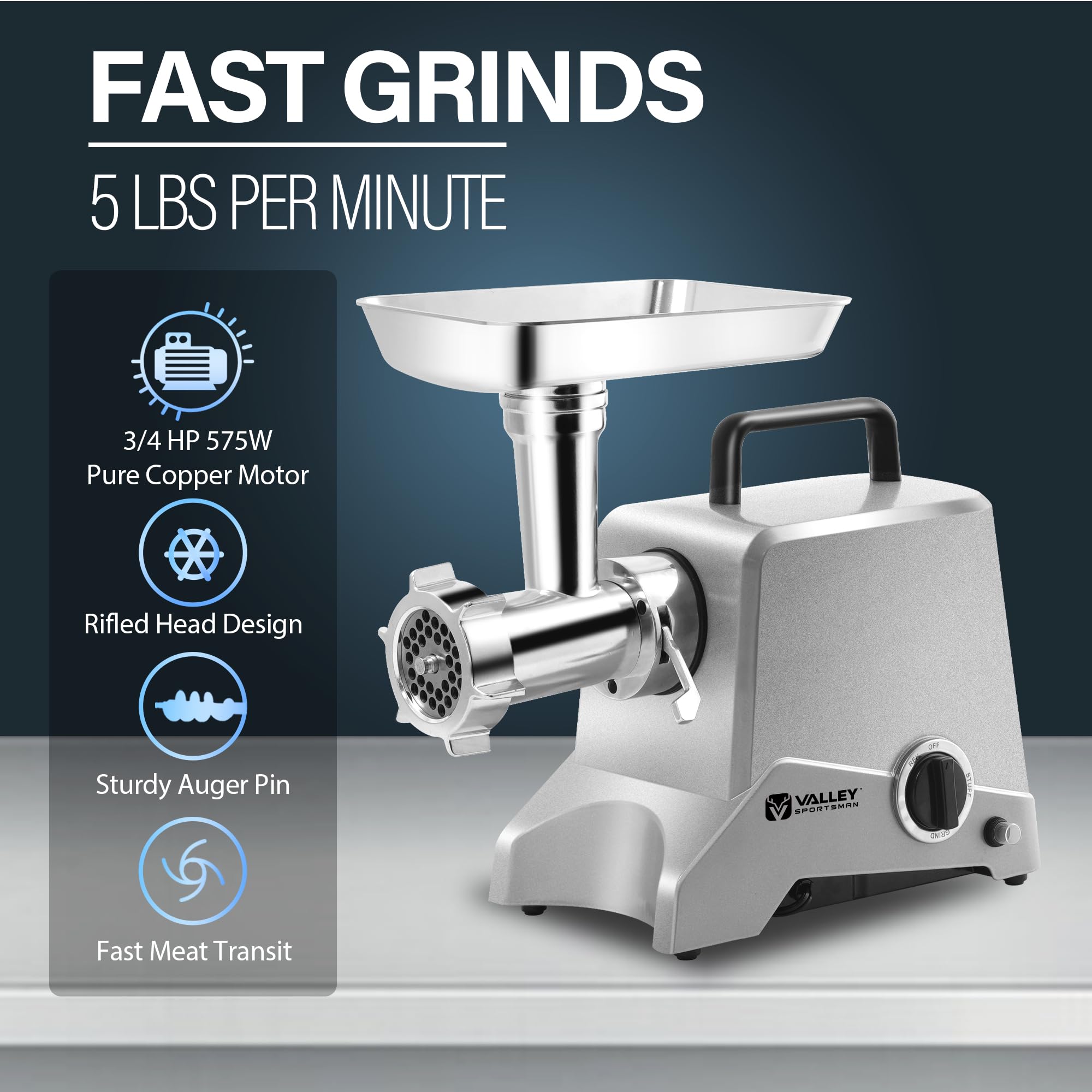12 Meat Grinder - 575 Watt Heavy Duty Electric Meat Chopper & Sausage Stuffer - Commercial & Home Kitchen Use - Perfect for Ground Beef, Sausage Making & Food Prep (Silver)