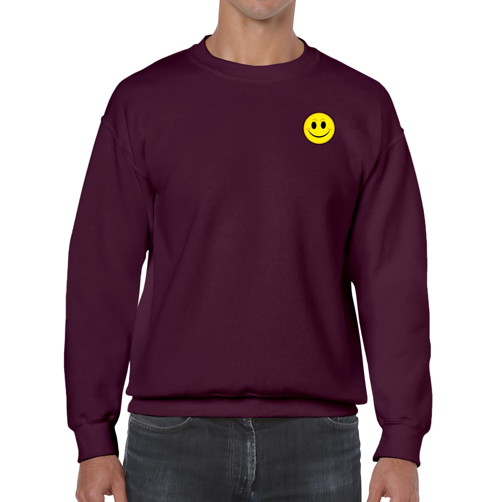 UGP Campus Apparel Smile Icon Embroidered Happy Face Crewneck Sweatshirt | Comfortable College Sweater for Casual Wear & School Spirit