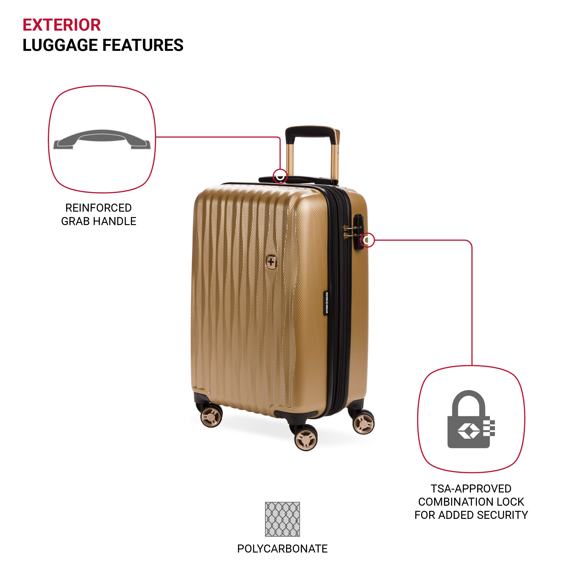 SwissGear 7272 Energie Expandable Hardside Spinner Wheel Carry-On Luggage 19 Inch with TSA Lock - Gold | Perfect for Air Travel, Business Trips & Weekend Getaways