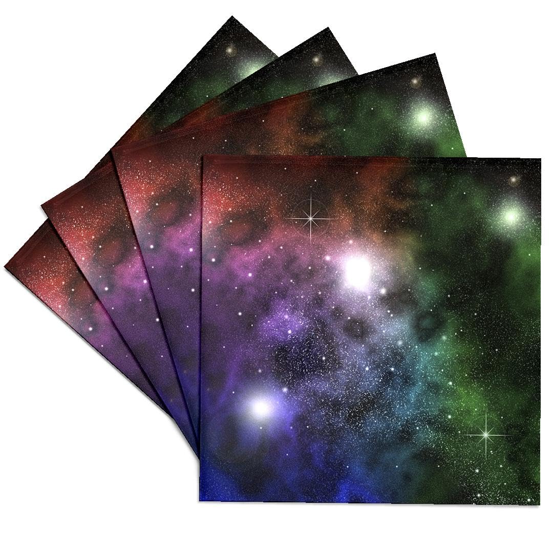 3D Ceramic Tile Coasters Set of 4 - Space Clouds, Planets, Stars & Nebulae Design - 3dRose CST_18172_3 - Perfect for Home Bar, Office Desk & Sci-Fi Decor