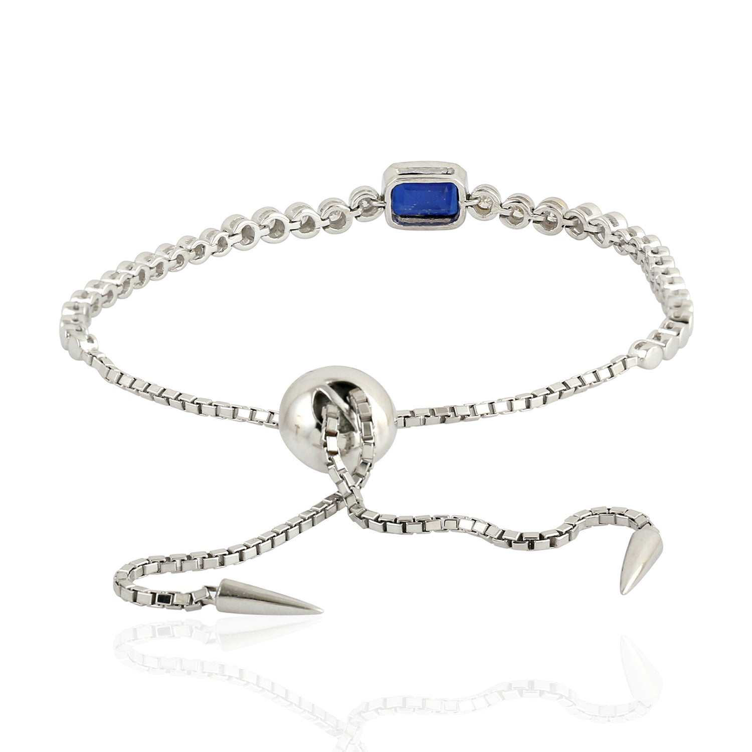 Blue Sapphire and Diamond Bezel Set Bracelet in White Gold - Flexible & Fixed Design for Elegant Occasions and Daily Wear